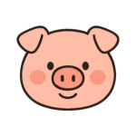 にっこり笑ったぶたの顔のかわいいイラスト