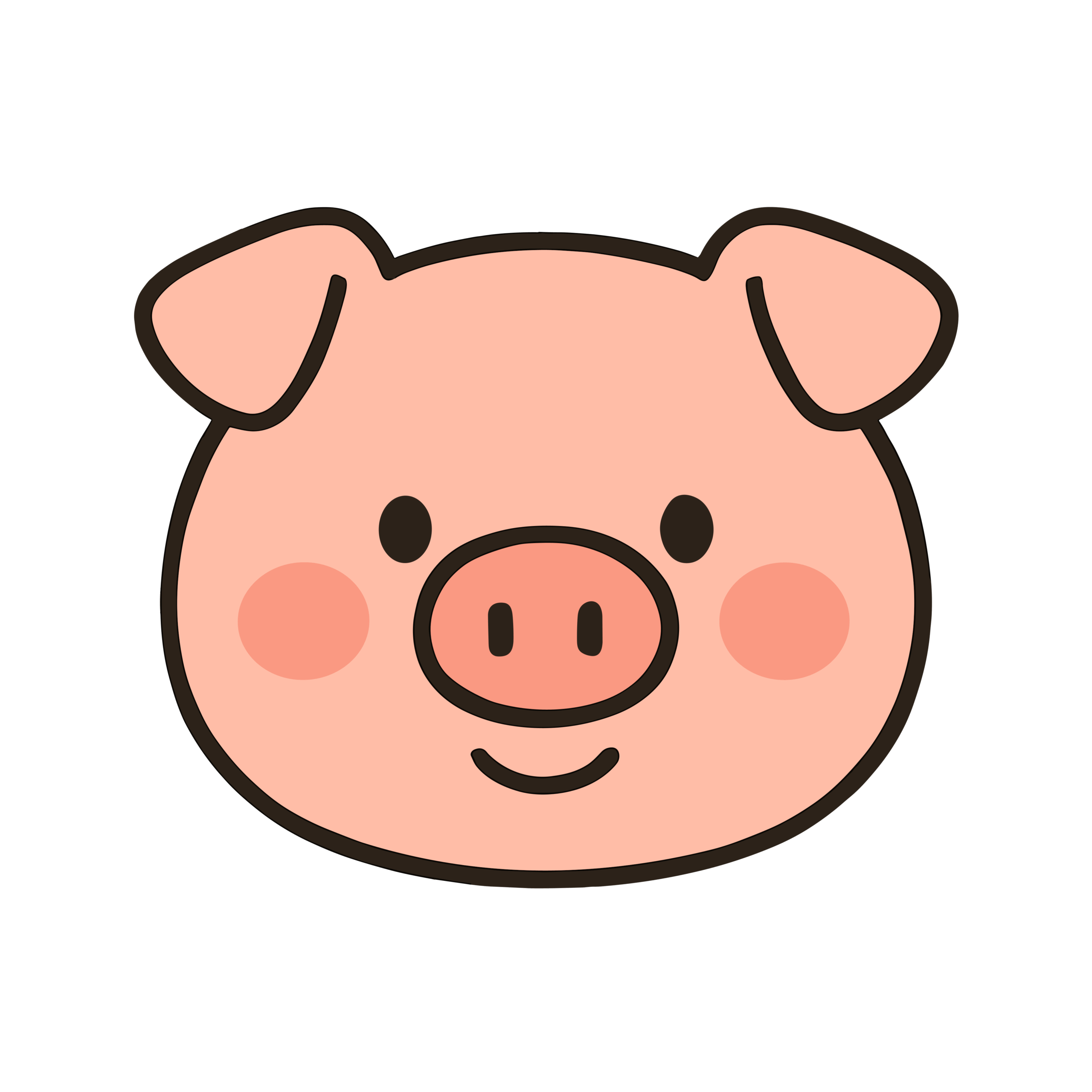 にっこり笑ったぶたの顔のかわいいイラスト