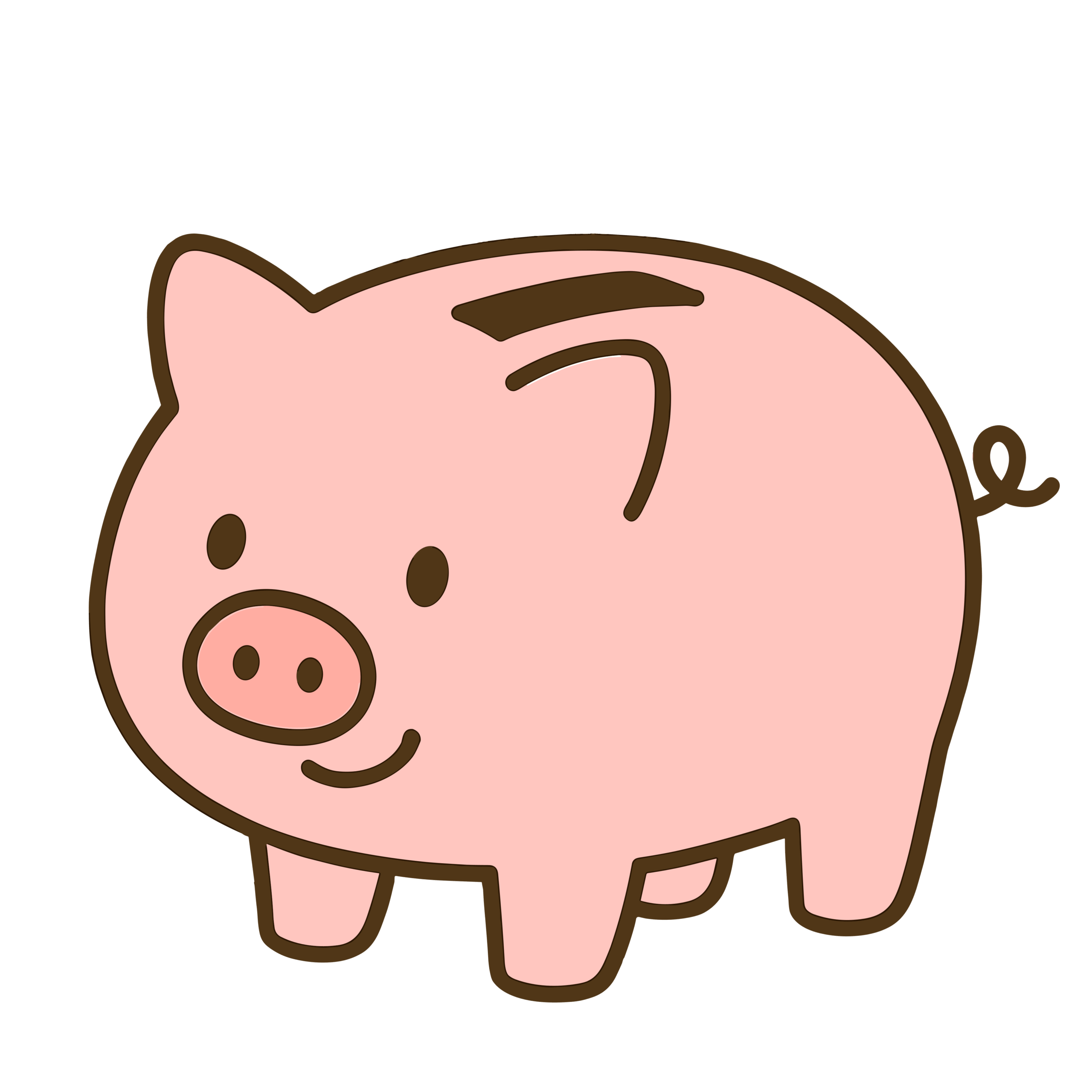やさしい表情のピンク色の豚の貯金箱のイラスト(コインなし)