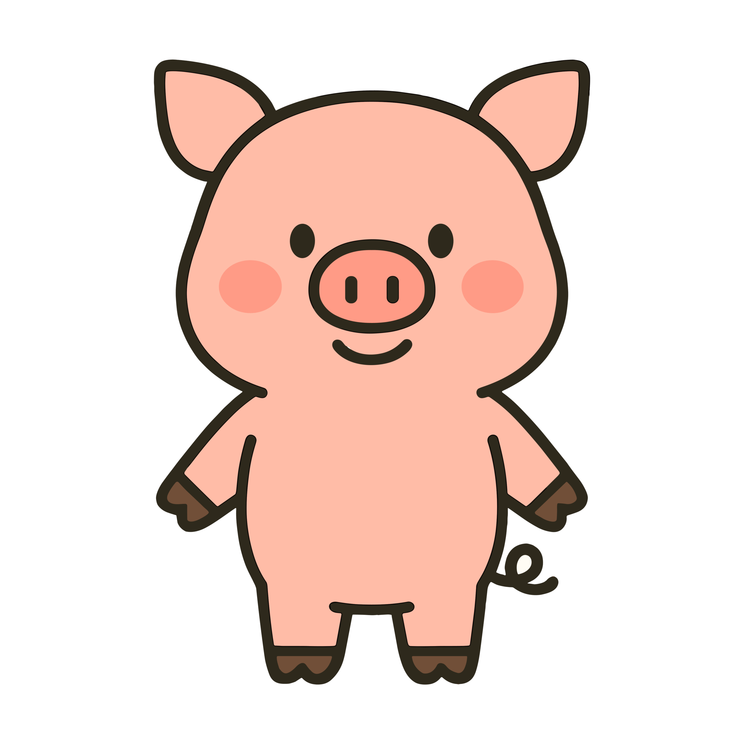 にっこり笑った全身のぶたキャラクターのかわいいイラスト