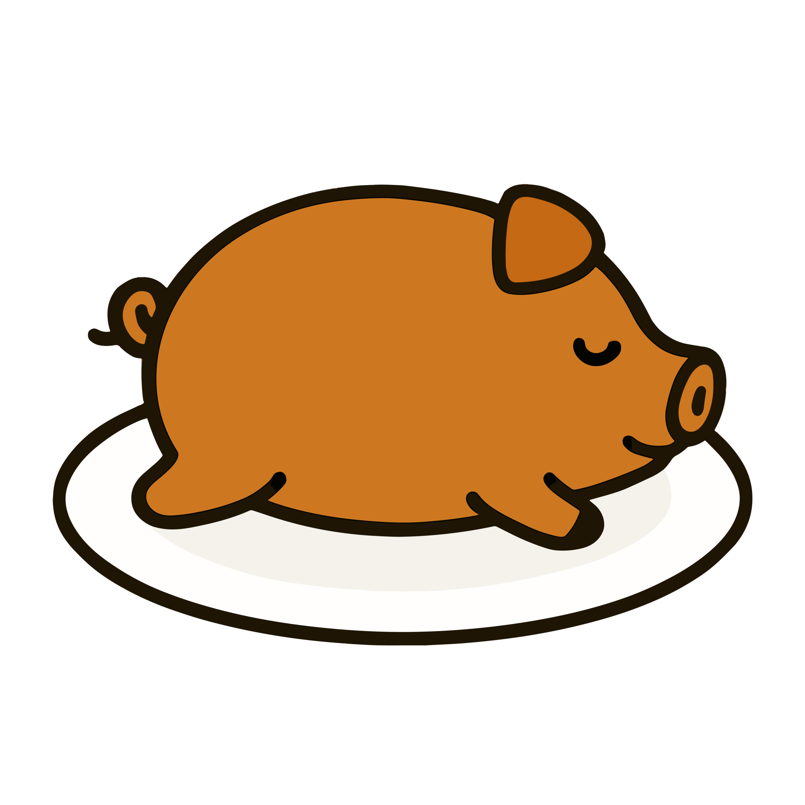 お皿にのった豚の丸焼きのかわいいイラスト