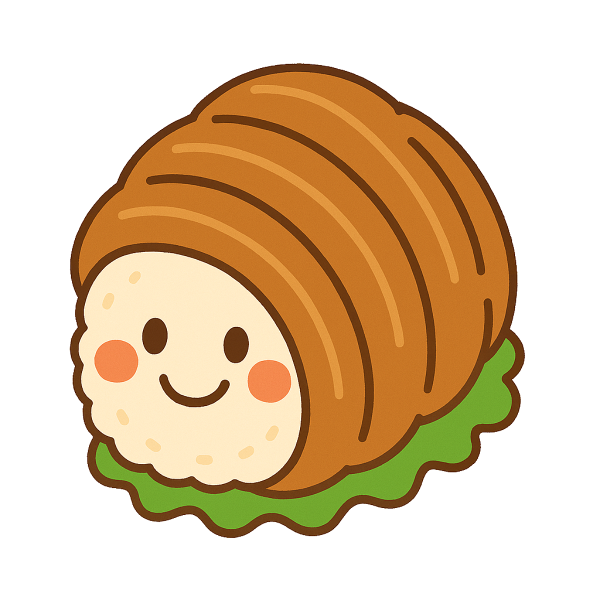 ゆるかわいい笑顔の肉巻きおにぎりキャラクターのイラスト(アイコン利用可)