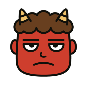 ゆるいジト目のかわいい赤鬼キャラクター、節分向けの簡単に使える無料ダウンロード素材アイコン