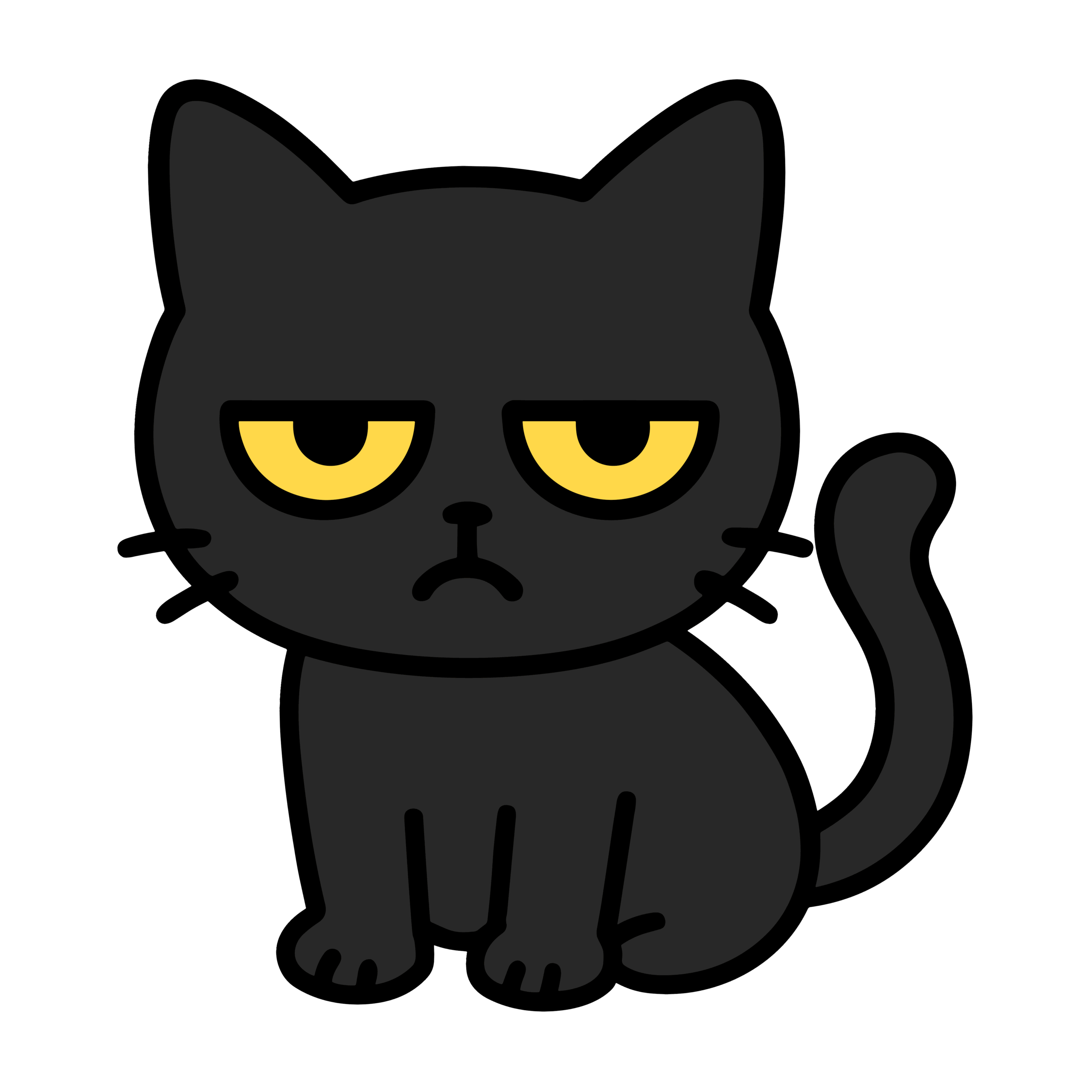 ジト目のかわいい黒猫キャラクターイラスト、簡単に使える無料ダウンロード素材のゆるいアイコン