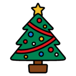 頂点に星をのせた緑のクリスマスツリー、シンプルな無料ダウンロード素材