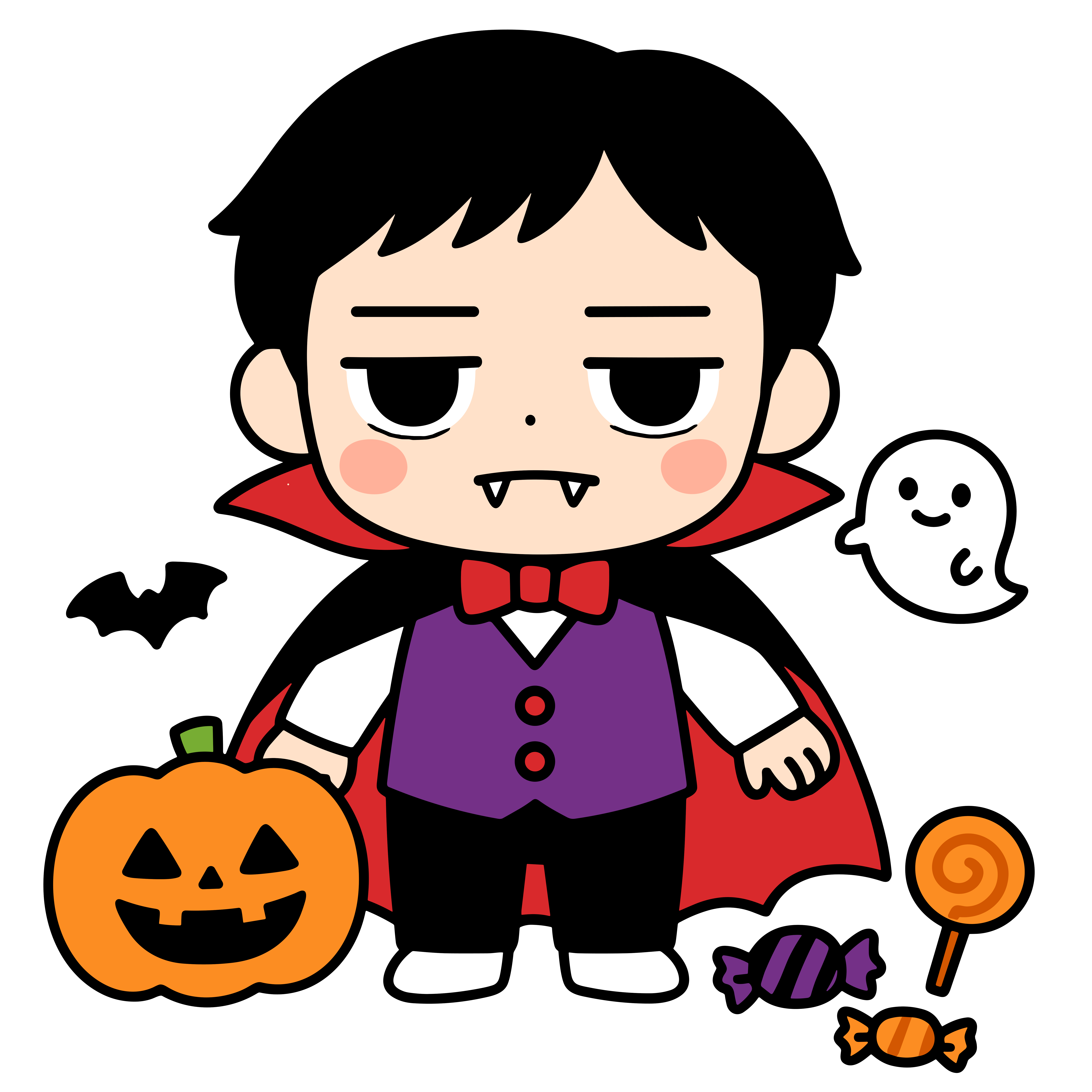 かわいい ドラキュラとかぼちゃ達のイラスト無料ダウンロード（カラー）