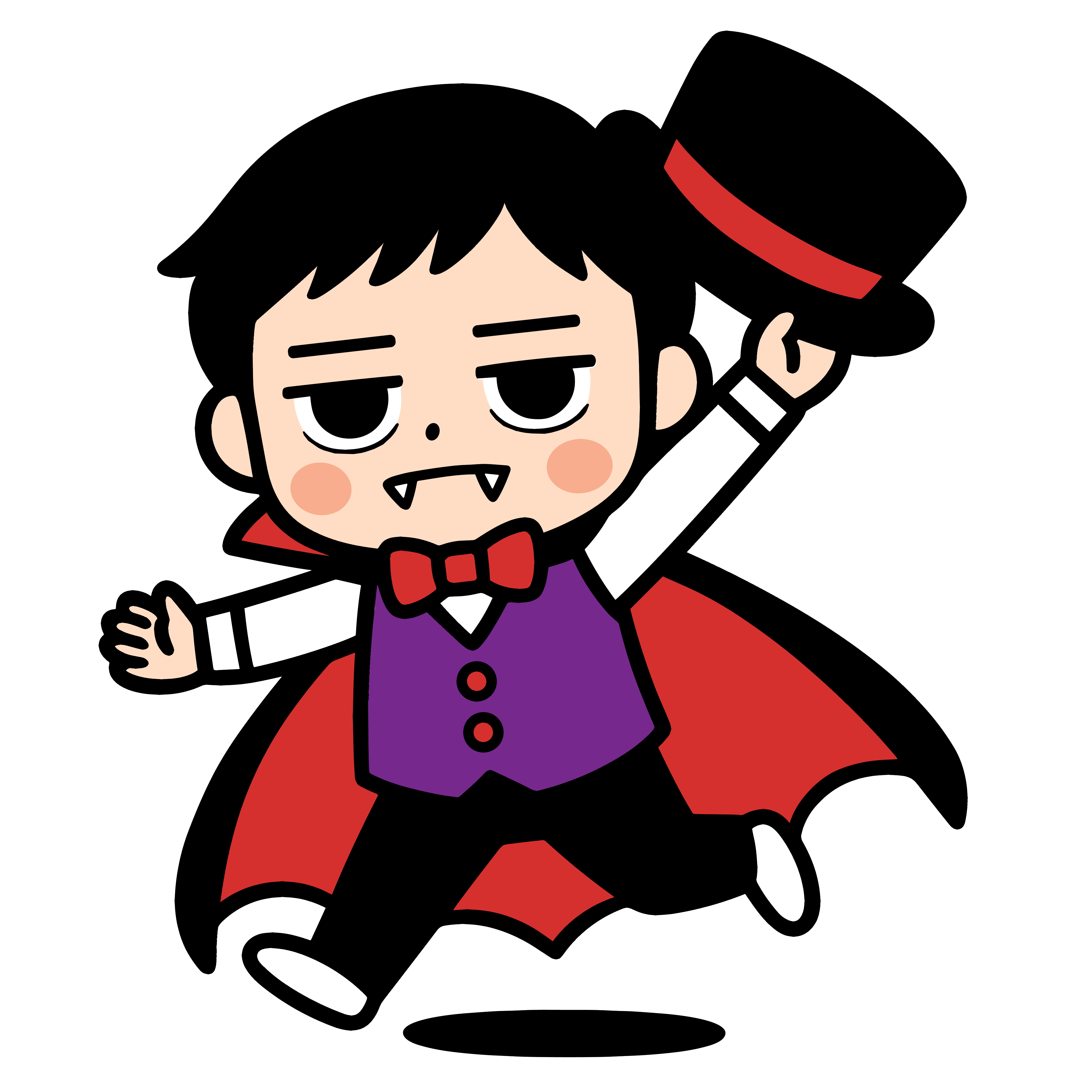 ドラキュラが帽子を掲げてジャンプしているのイラスト無料ダウンロード（カラー）