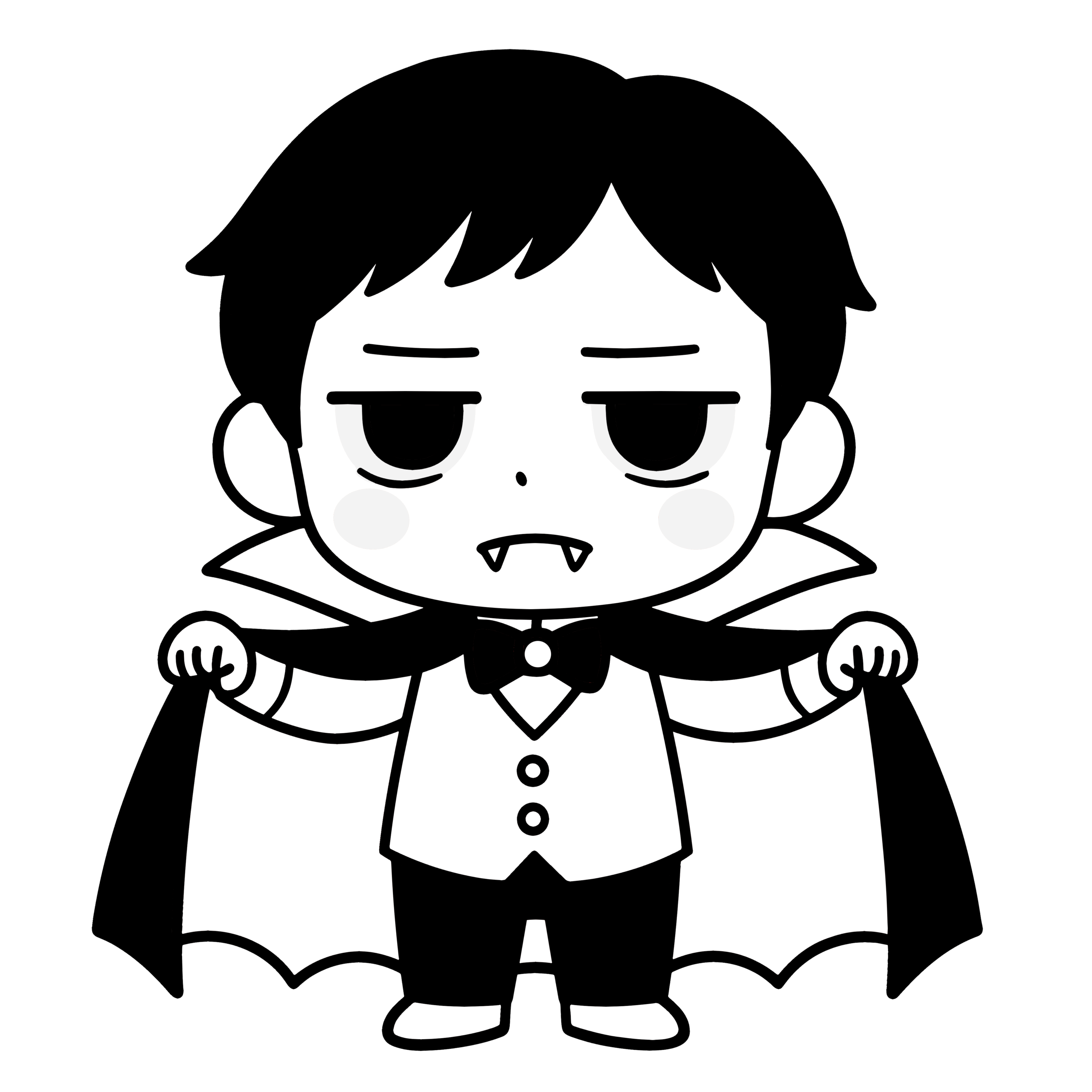 白黒印刷用のかわいいドラキュライラスト、簡単で無料に使えるアイコン素材です。