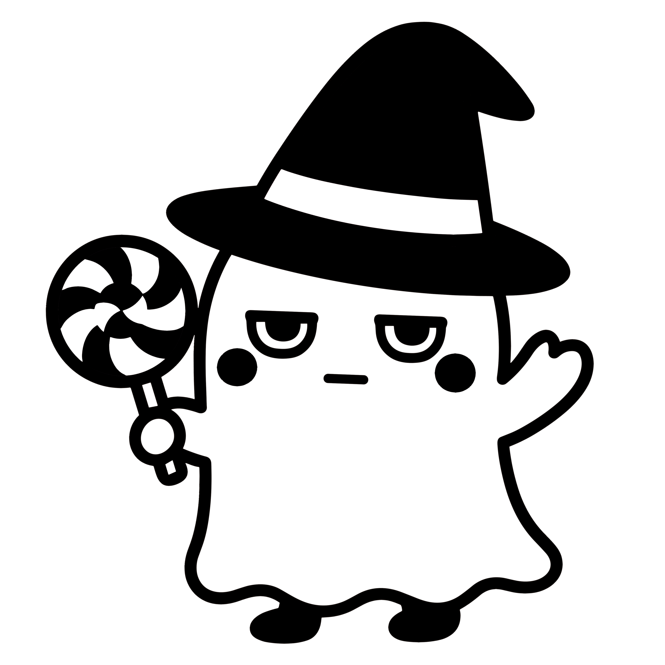 白黒で印刷できる、かわいいおばけのハロウィン素材。簡単・無料ダウンロード対応