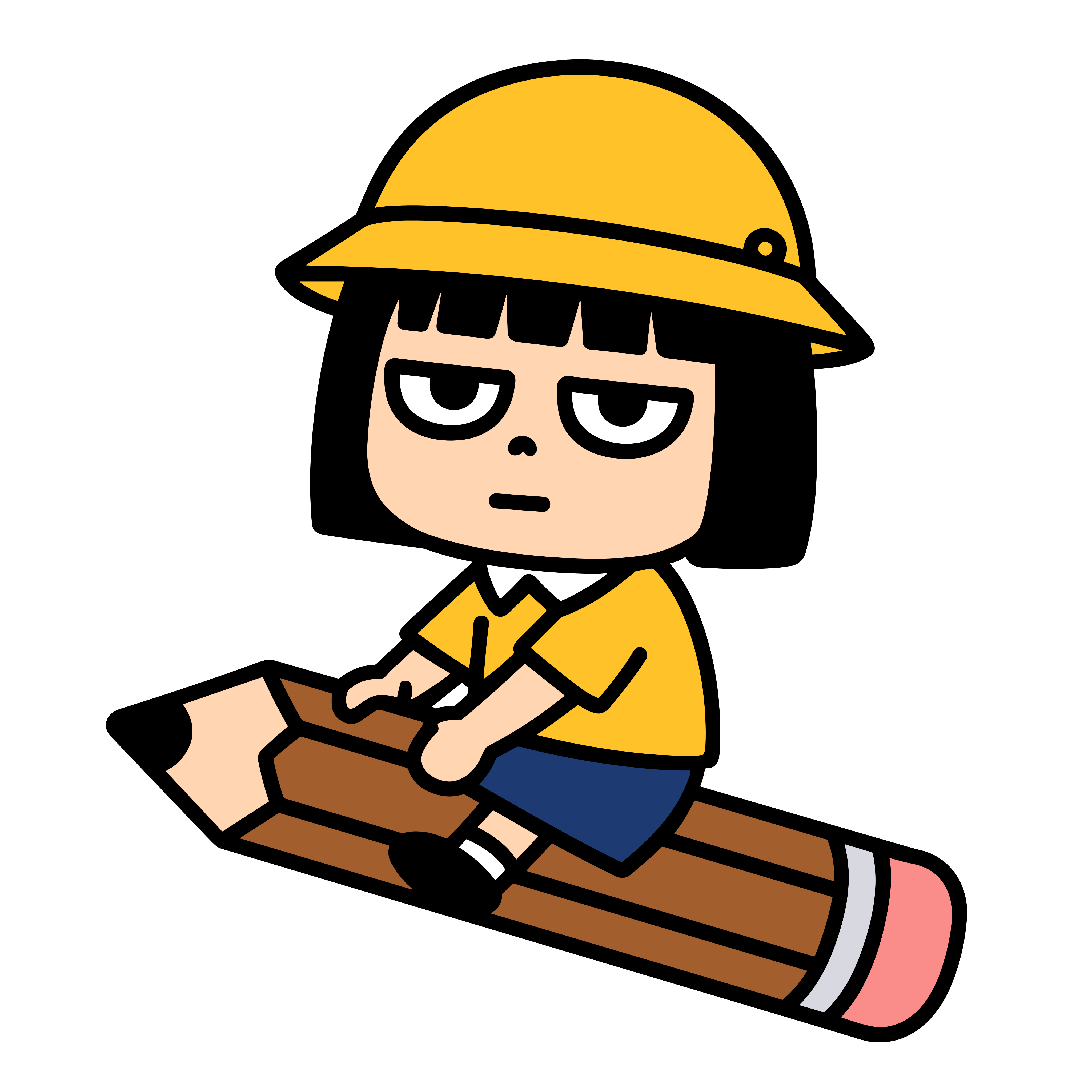 えんぴつに乗っている女の子のイラスト無料ダウンロード（カラー）