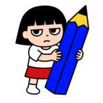 かわいい女の子が緑の鉛筆を持つゆるいイラスト、簡単に使える無料素材でダウンロード可能なアイコン風