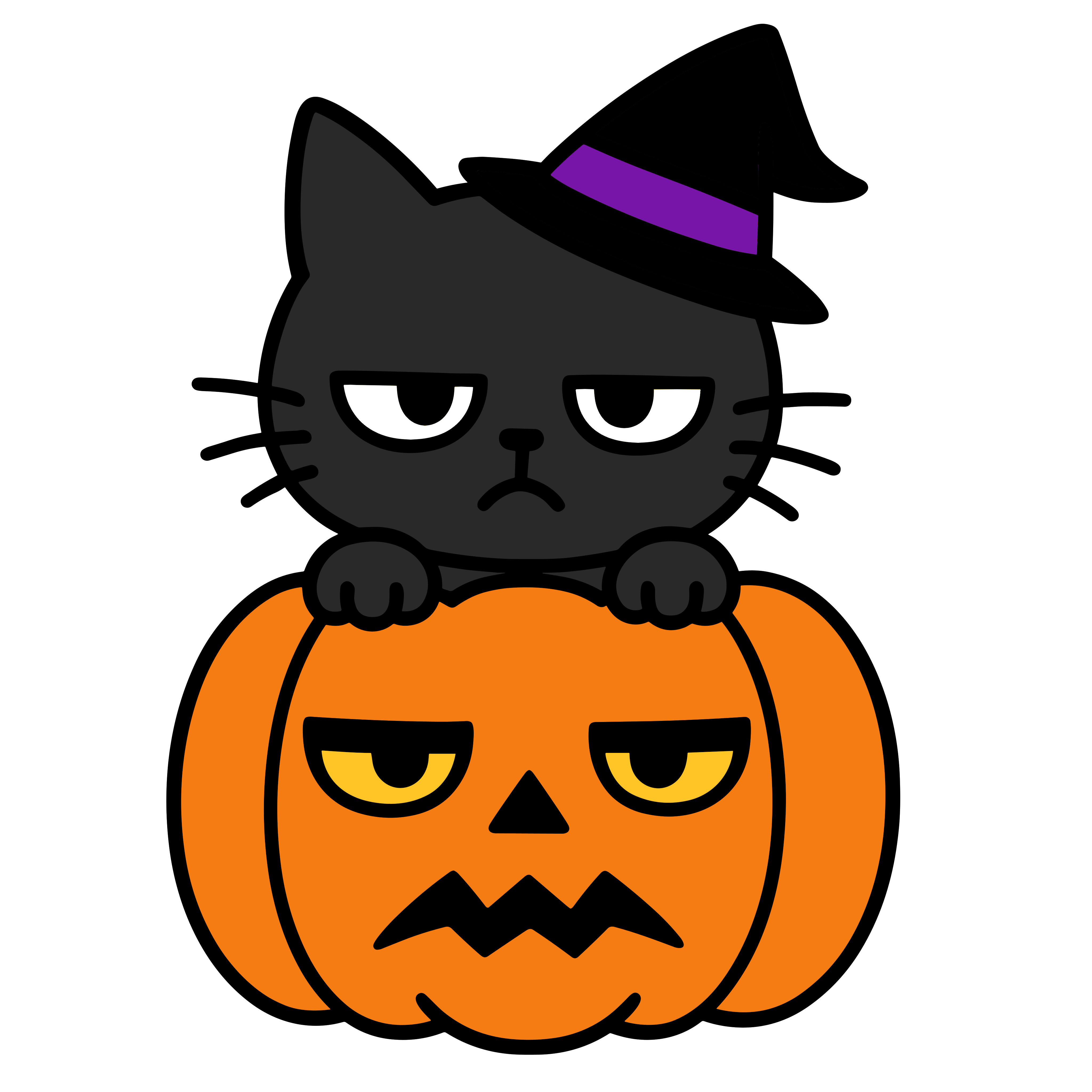 かわいい かぼちゃに猫がのっているのイラスト無料ダウンロード（カラー）