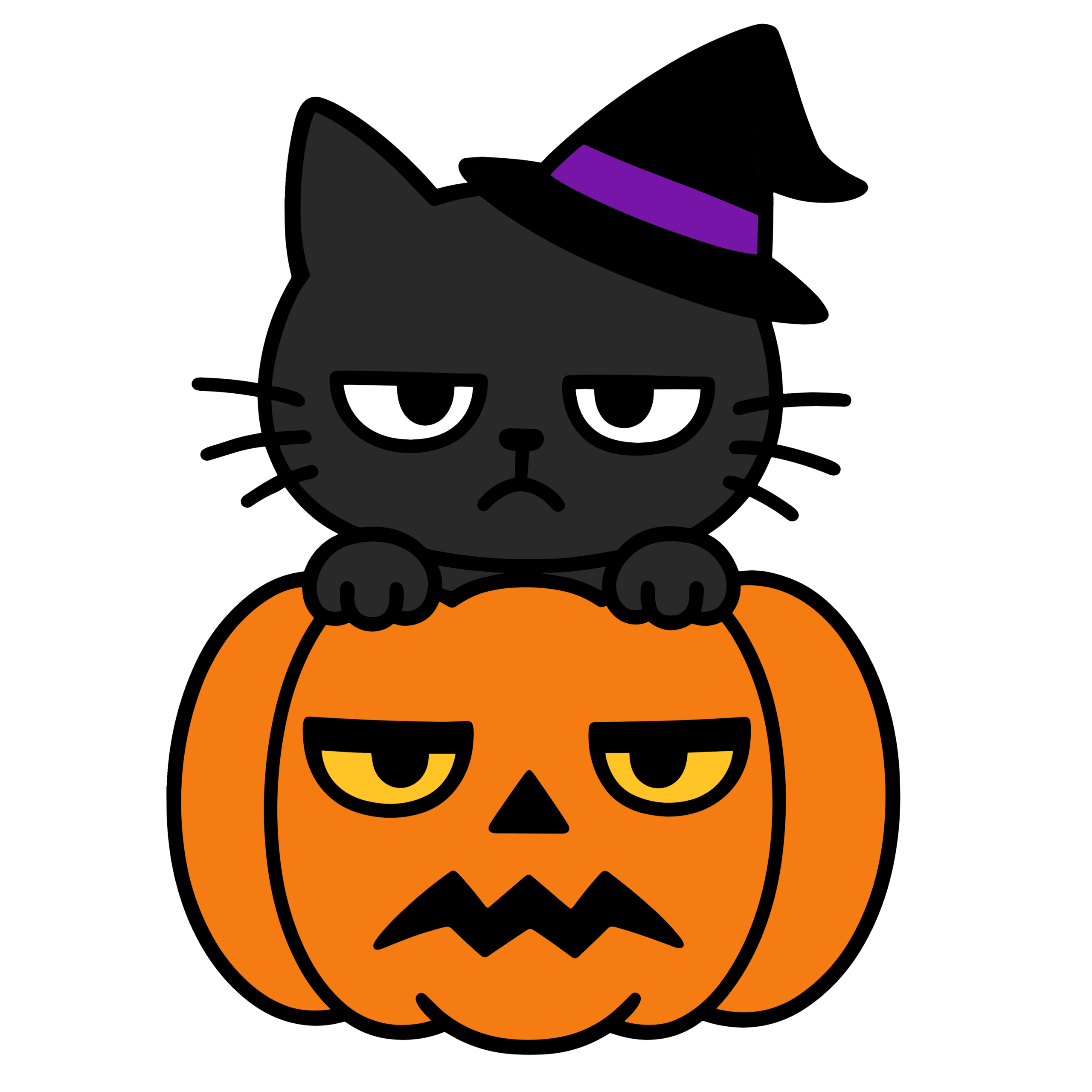 ジト目の黒ねこ&かぼちゃイラスト素材が無料で使える透過アイコン
