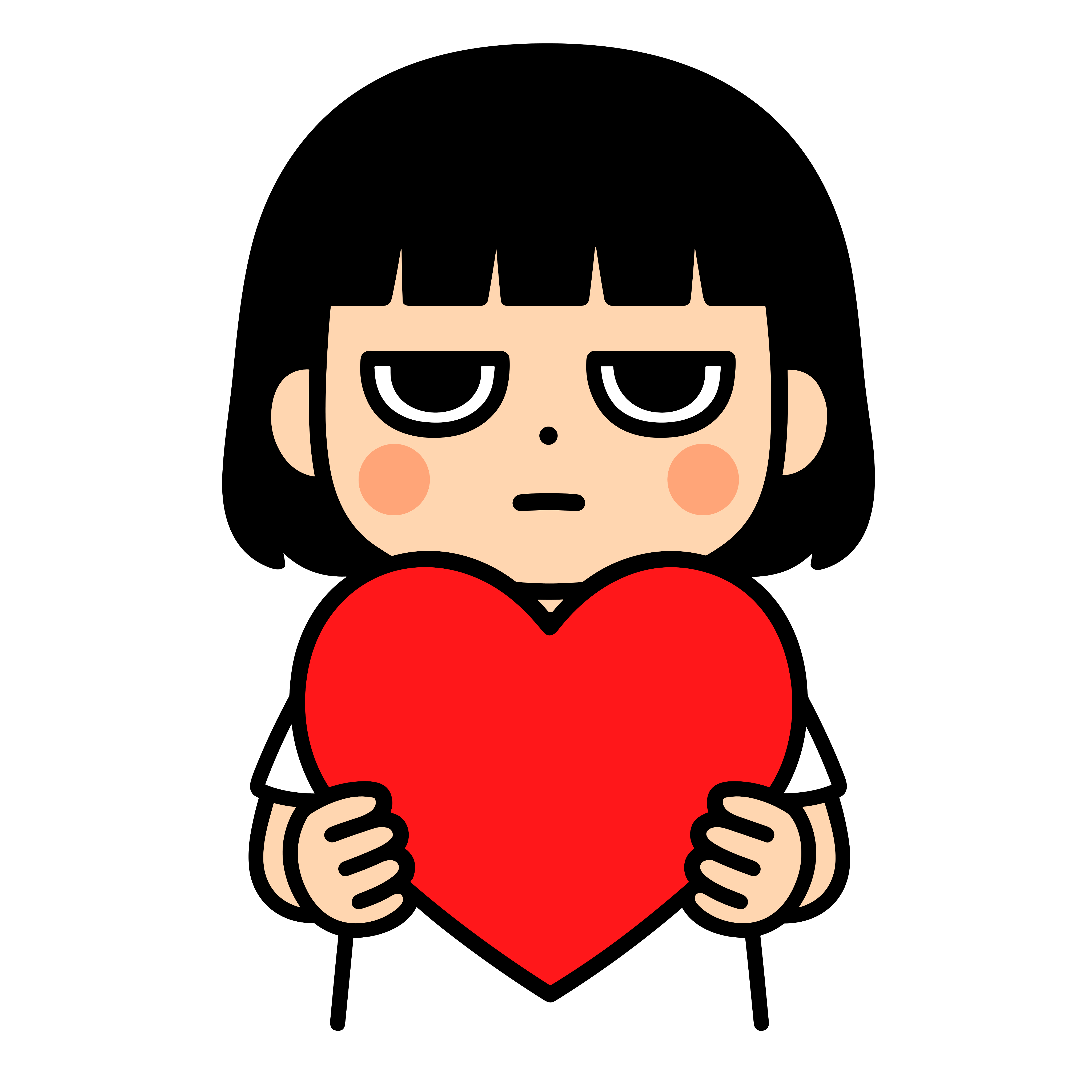 かわいいジト目の女の子が赤いハートを持っている簡単・無料素材イラスト(ダウンロード・アイコン用)
