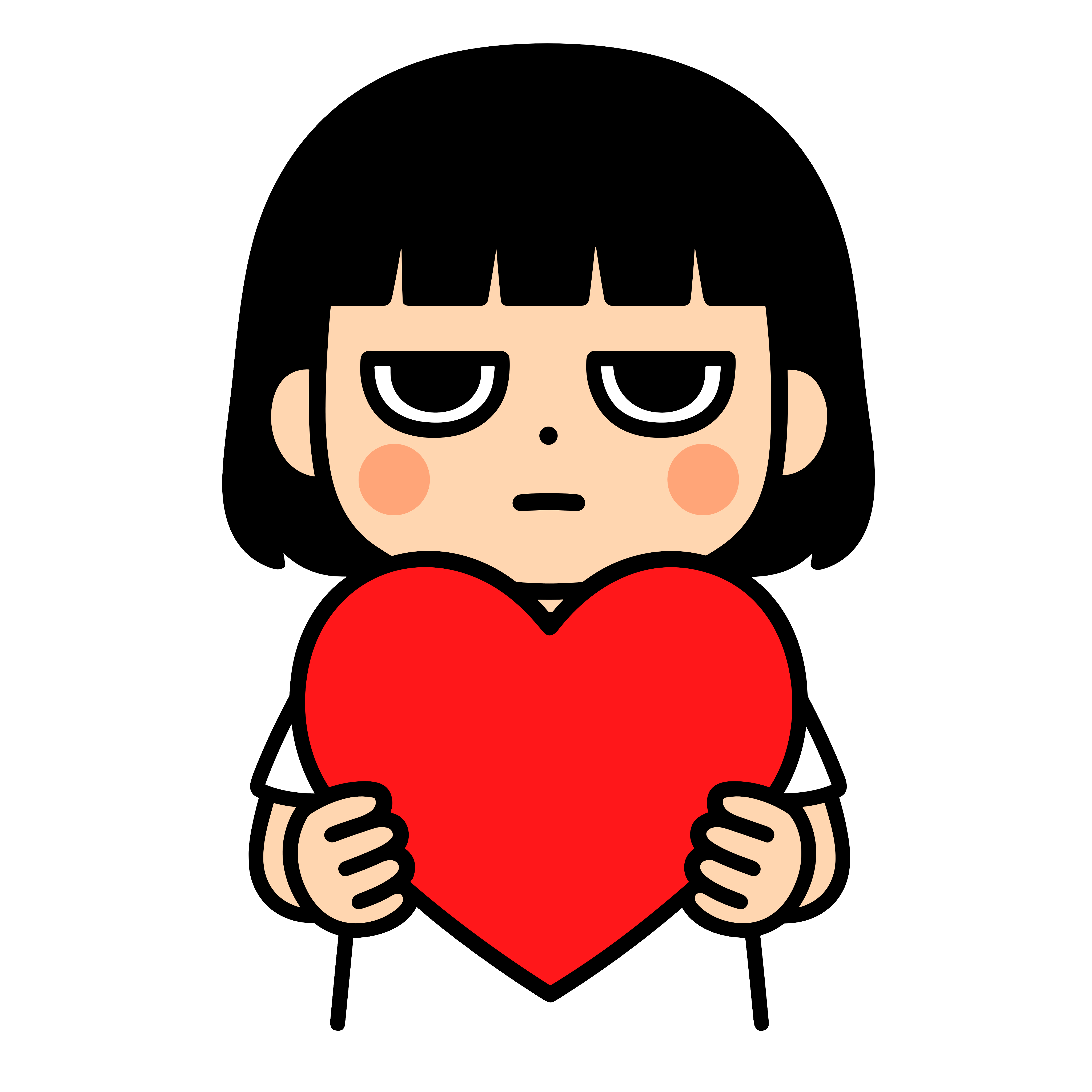 かわいいジト目の女の子が赤いハートを持っている簡単・無料素材イラスト(ダウンロード・アイコン用)背景透過