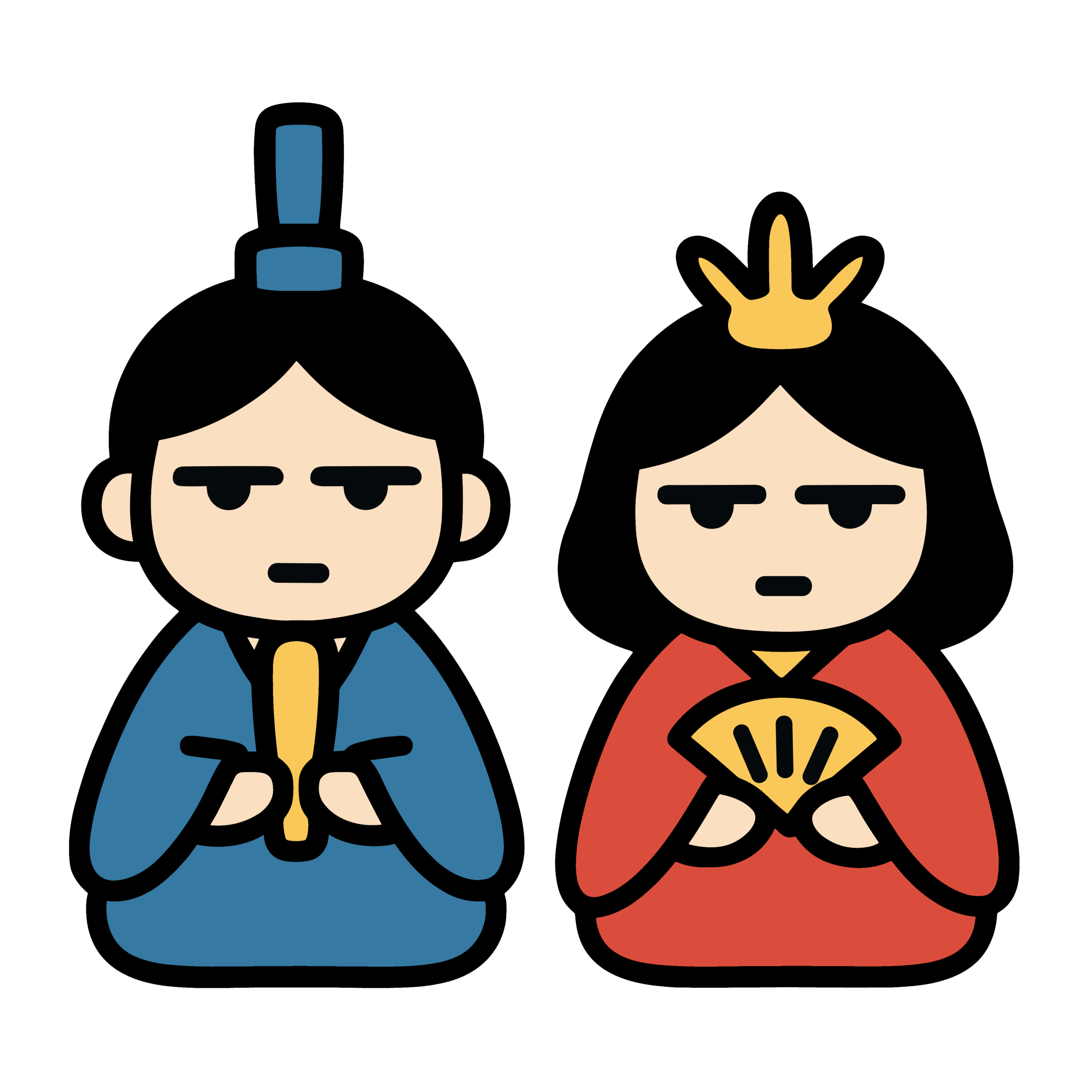 ジト目のお内裏様とお雛様を描いたかわいい雛人形、簡単に使える無料ダウンロード素材アイコン