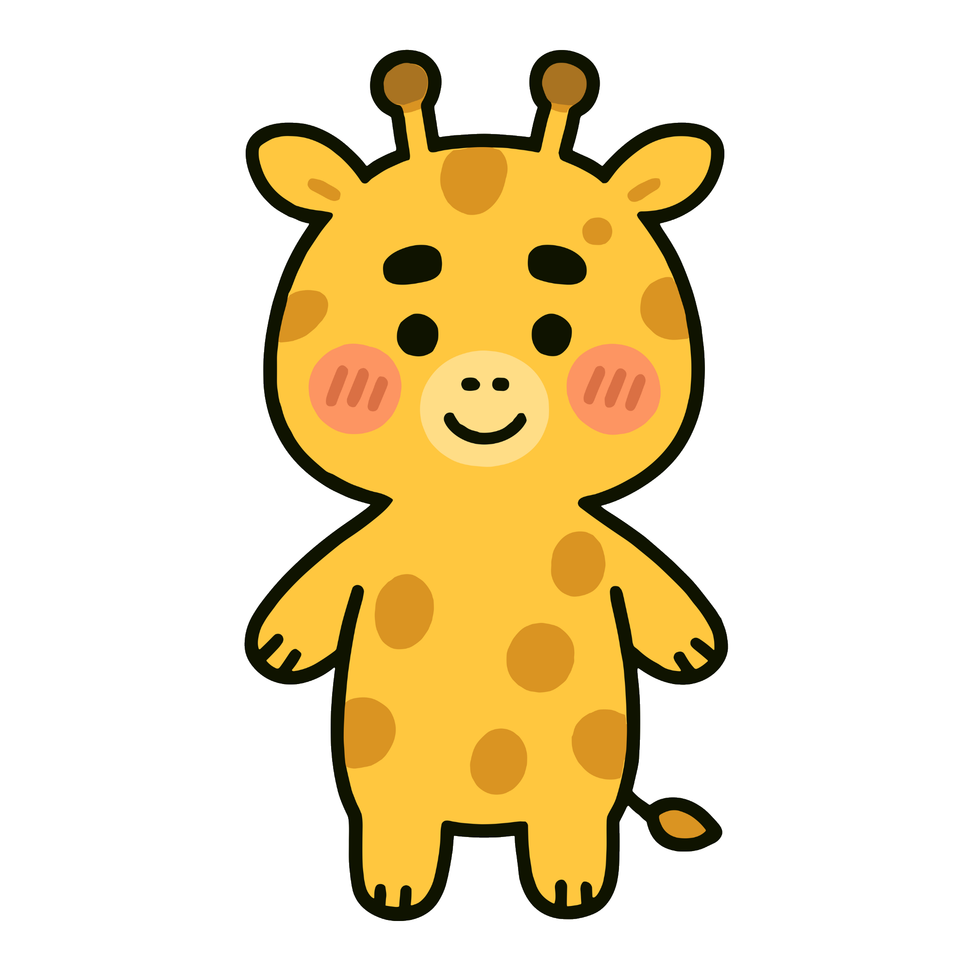 立ちポーズのきりんキャラクターのかわいいイラスト 無料素材ダウンロードに最適
