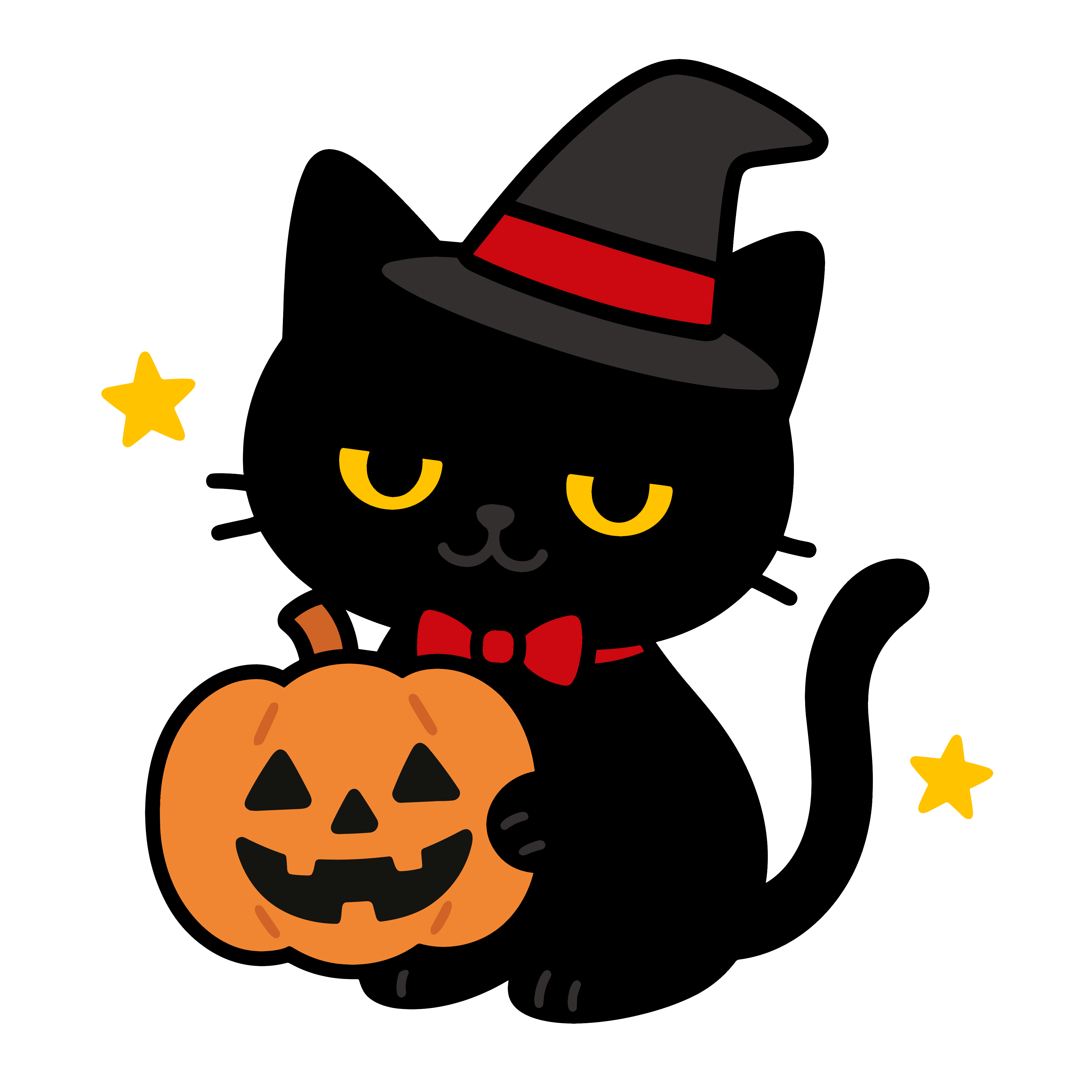 かわいい黒猫がかぼちゃを持っているのイラスト無料ダウンロード（カラー）