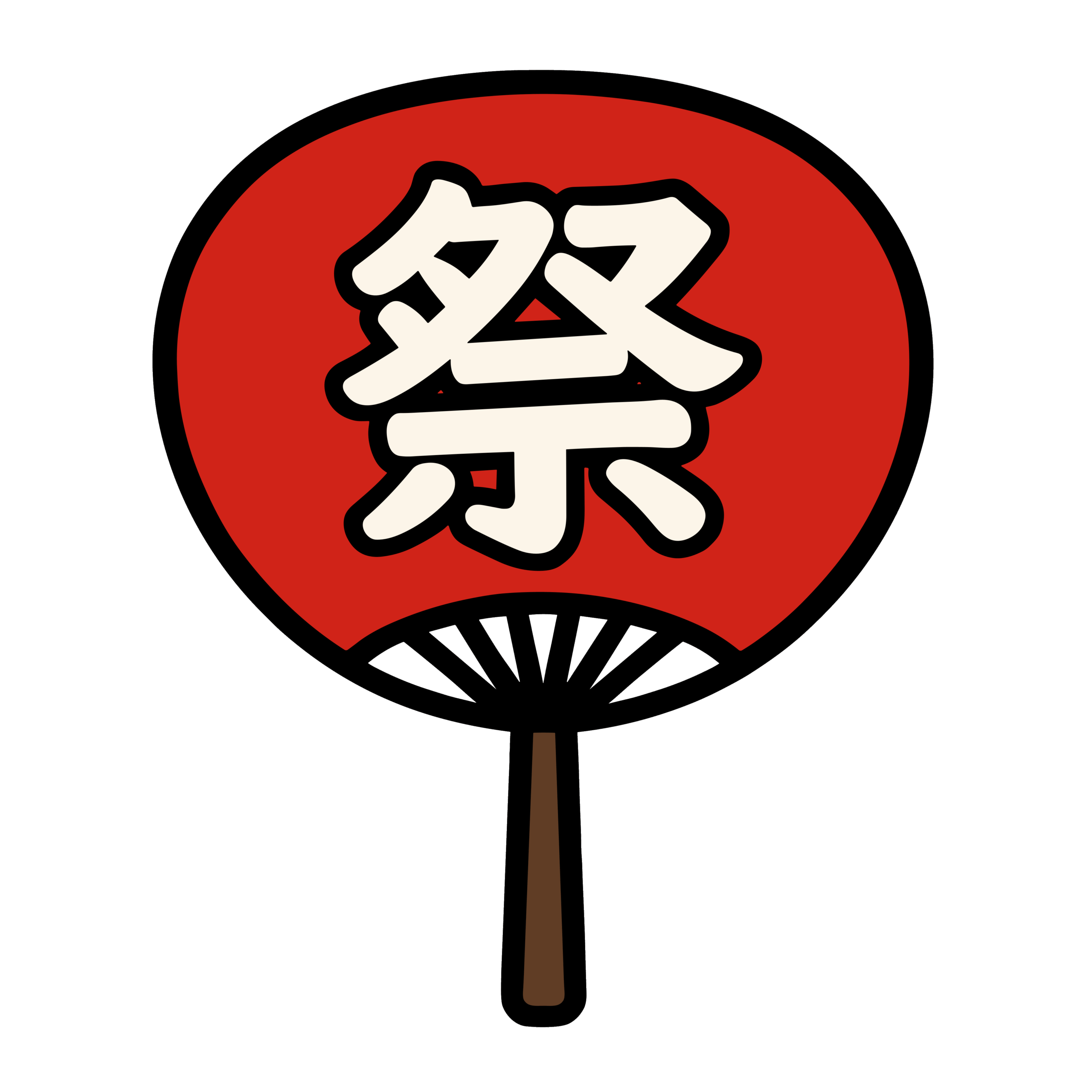 赤いうちわに白文字で祭と書かれたシンプルなデザイン、簡単に使える無料ダウンロード素材