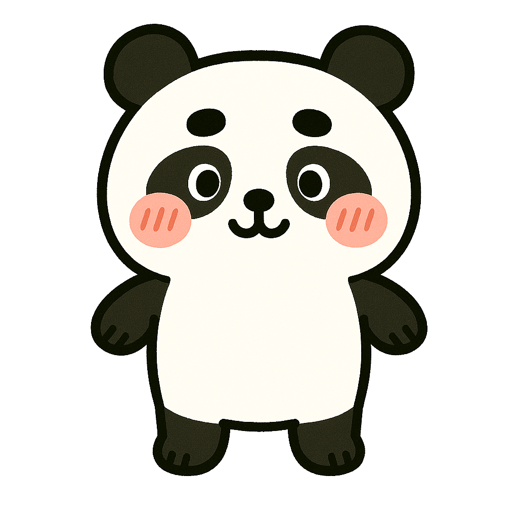 立ちポーズのパンダキャラクターのかわいいイラスト 無料素材ダウンロードに最適