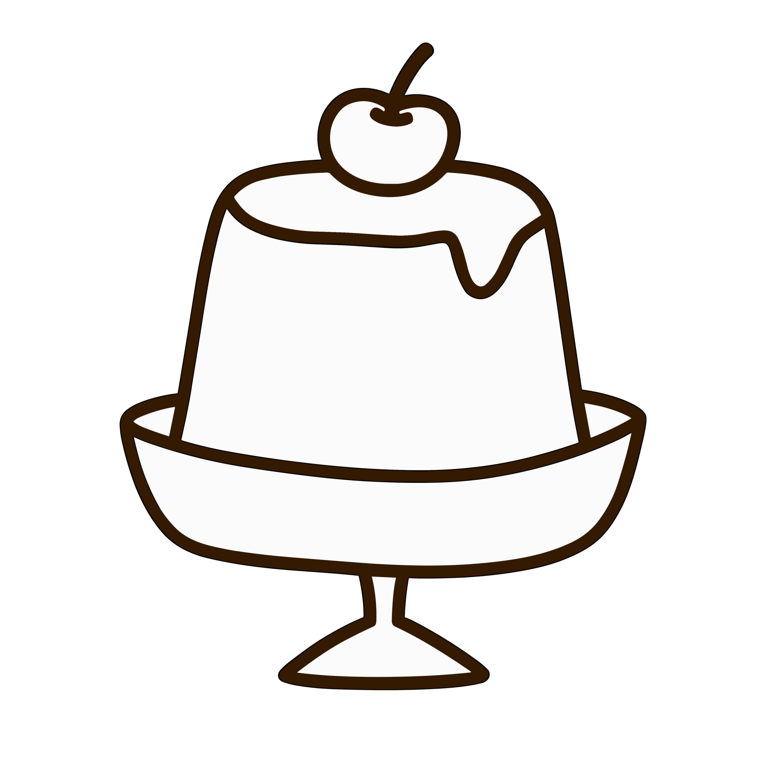 白黒(モノクロ)のゆるいプリンのかわいいアイコン さくらんぼ付き 無料で簡単にダウンロードできる素材