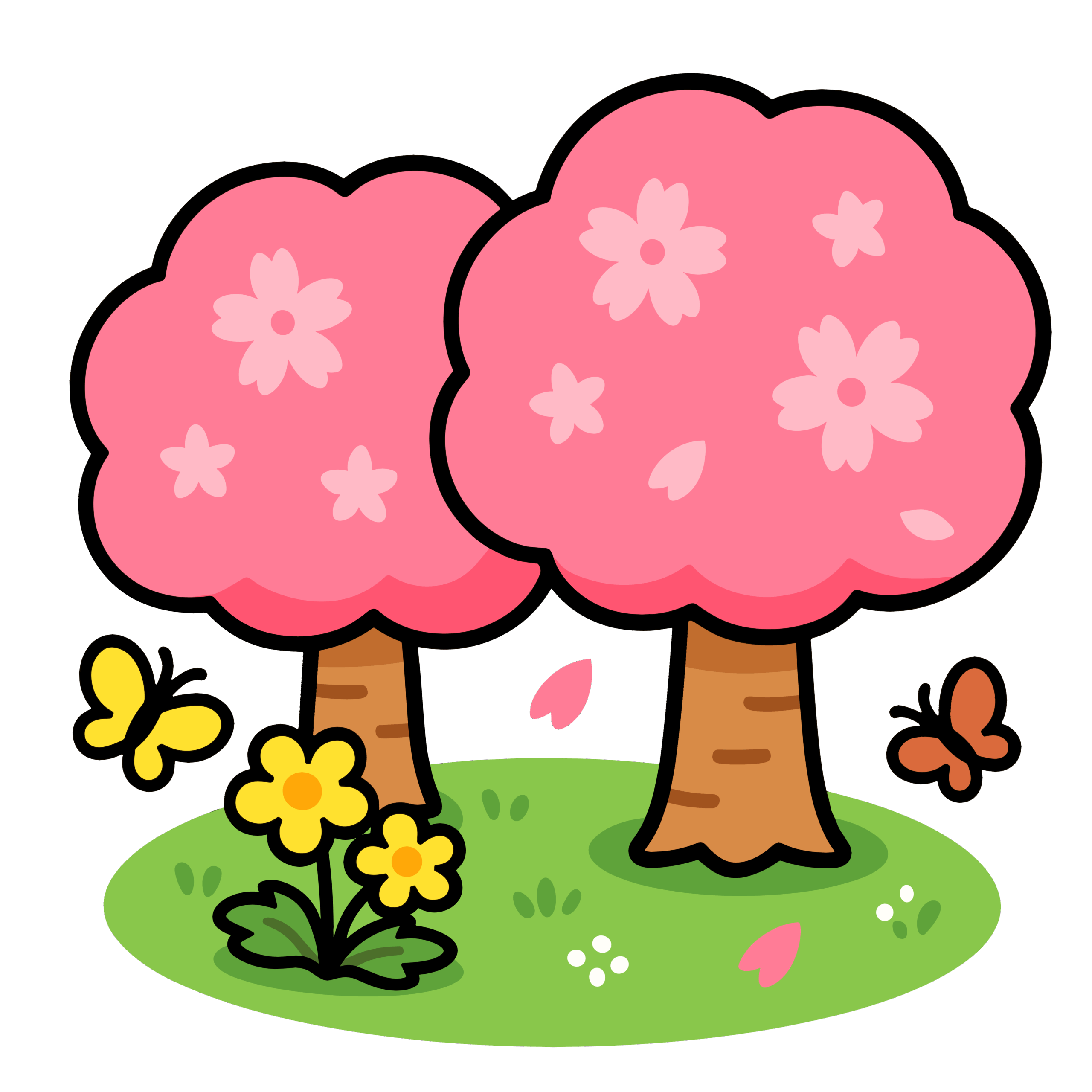 かわいい桜の木のイラスト素材です。簡単・無料でダウンロードできるフリーアイコン。背景透過