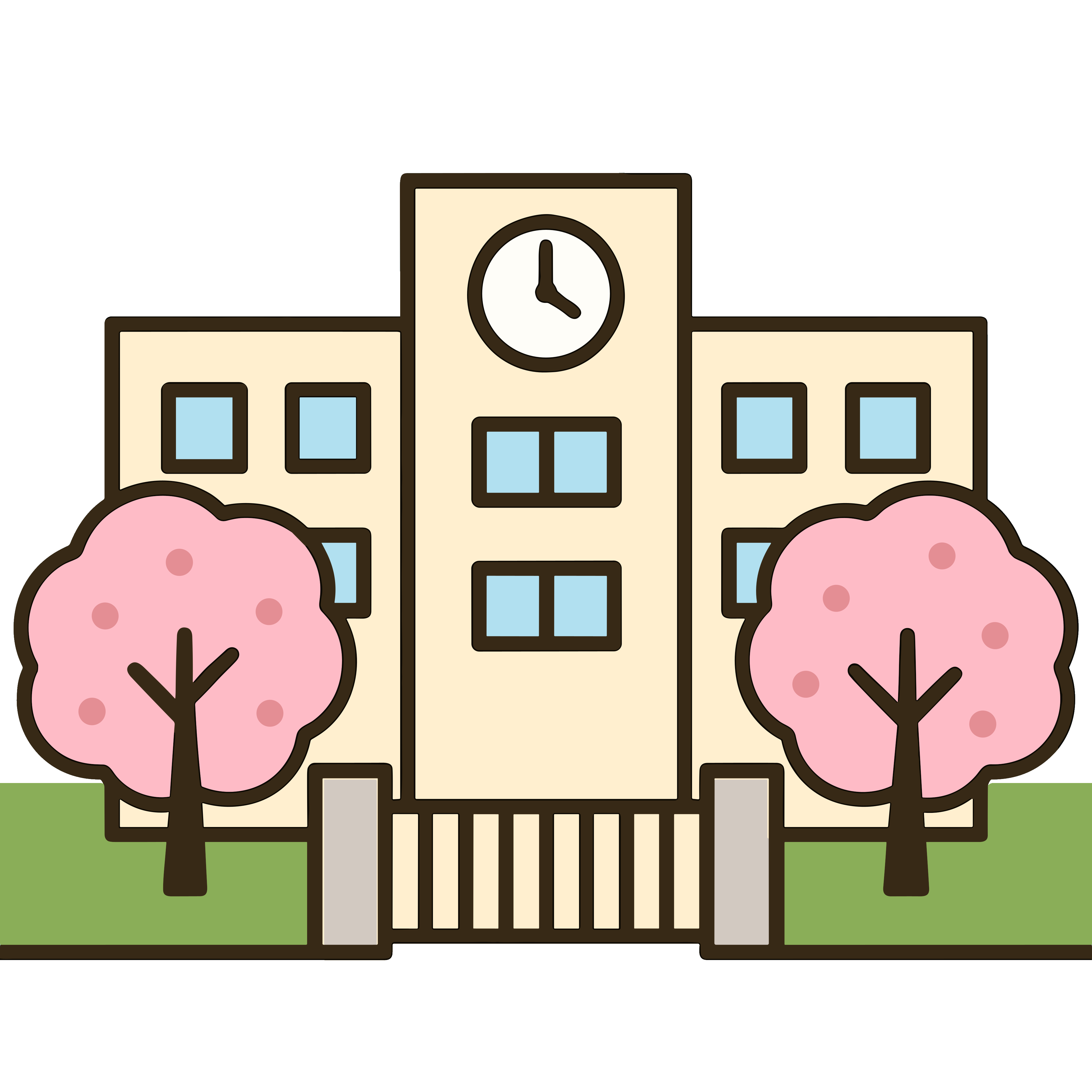 小学校の校舎のイラスト無料ダウンロード（カラー）
