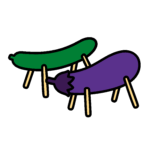 お盆に飾る精霊馬、きゅうりの馬となすの牛を描いた無料ダウンロード素材