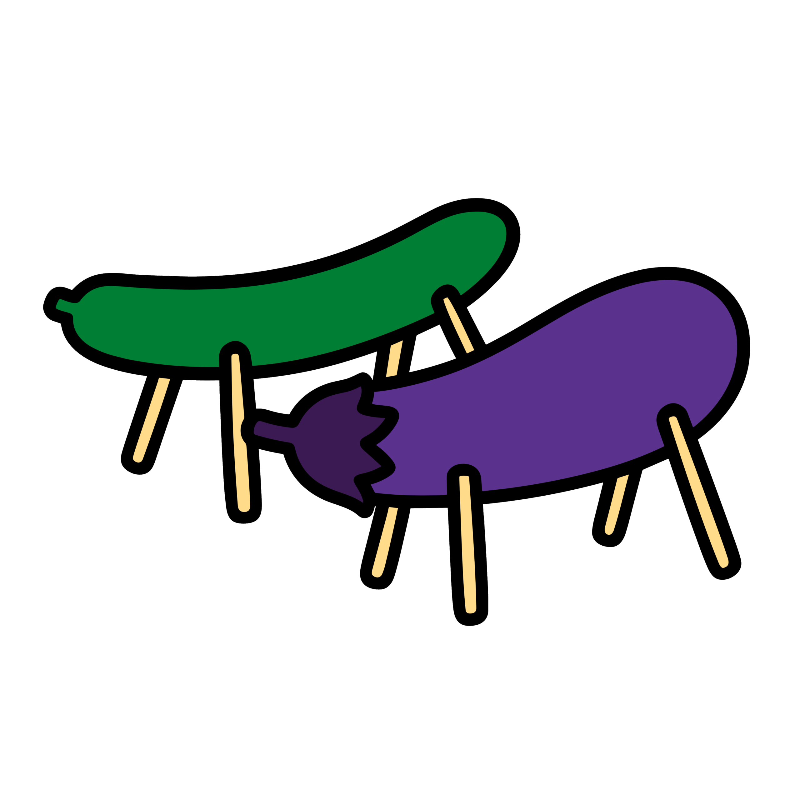 お盆に飾る精霊馬、きゅうりの馬となすの牛を描いた無料ダウンロード素材