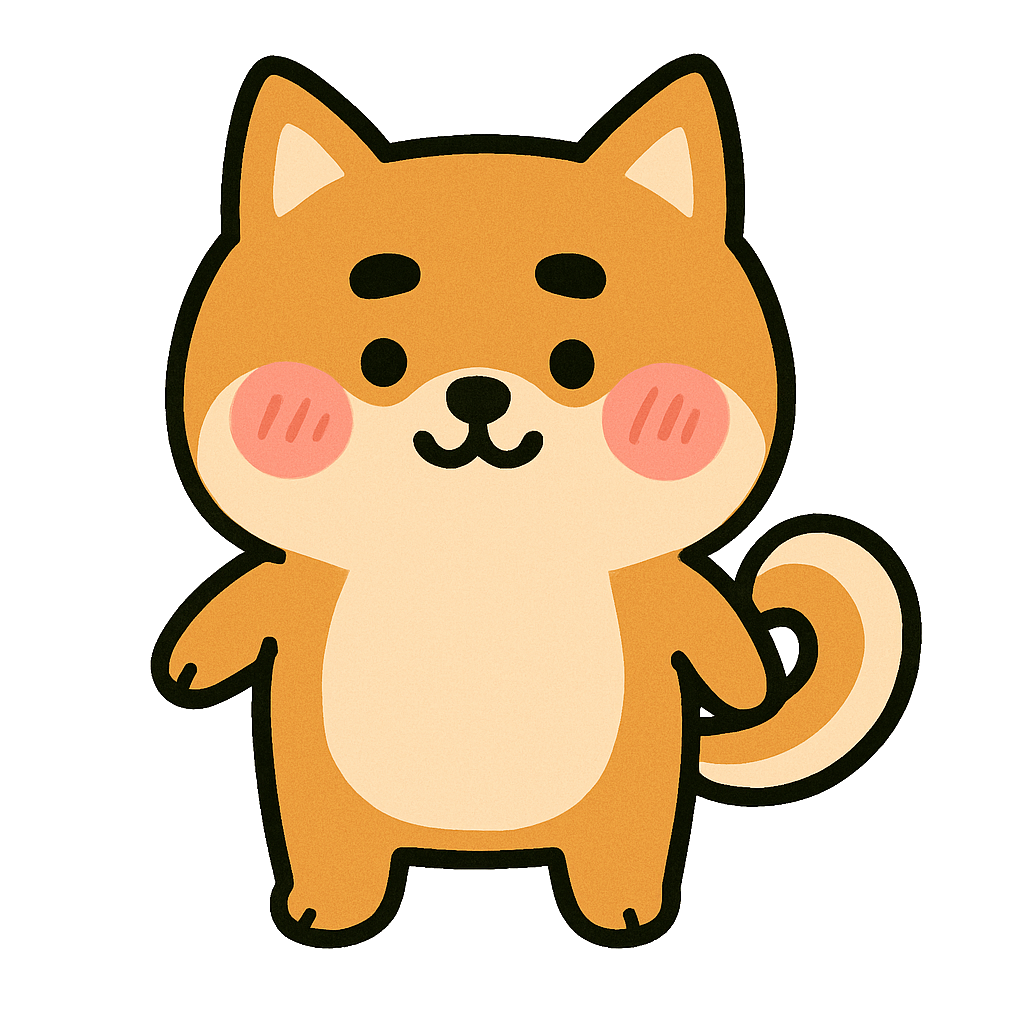 無料でダウンロードできるかわいい柴犬の簡単素材です。保育園向けアイコンにも便利です。背景白です。