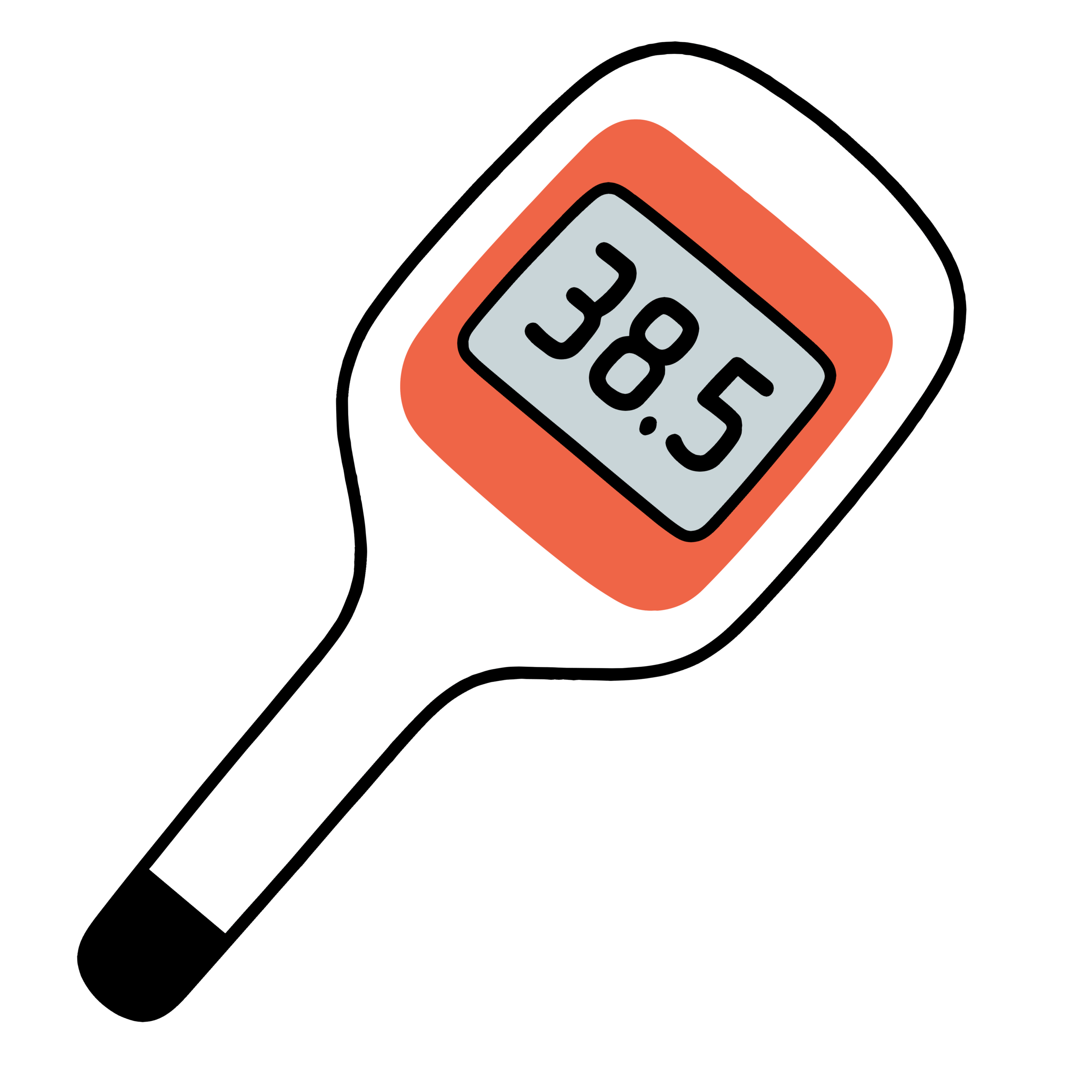 かわいい38.5℃表示の体温計イラスト、ゆるいアイコン風で簡単に使える無料素材