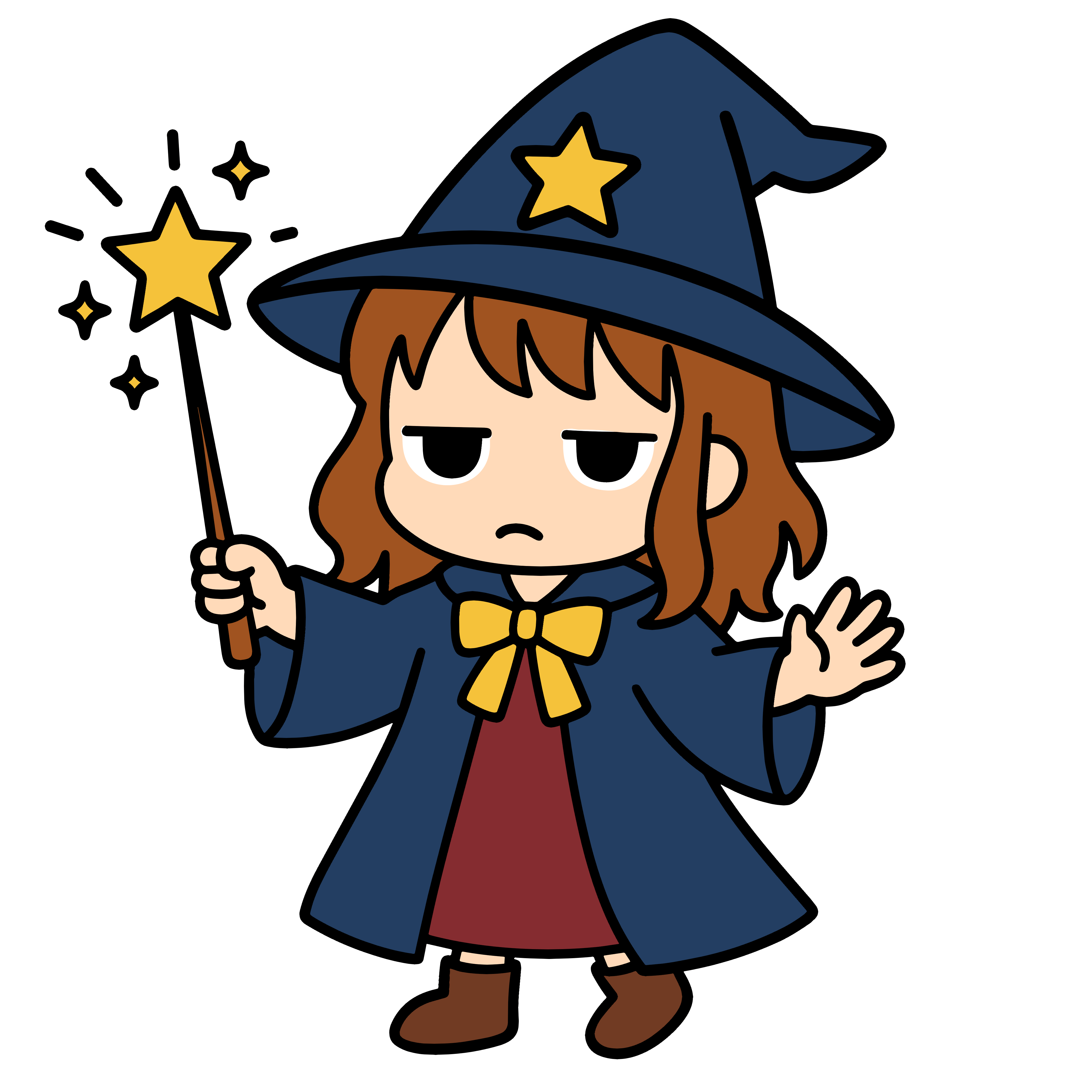 かわいい魔法使いの女の子のイラスト、簡単で無料の素材ダウンロード用アイコンです。