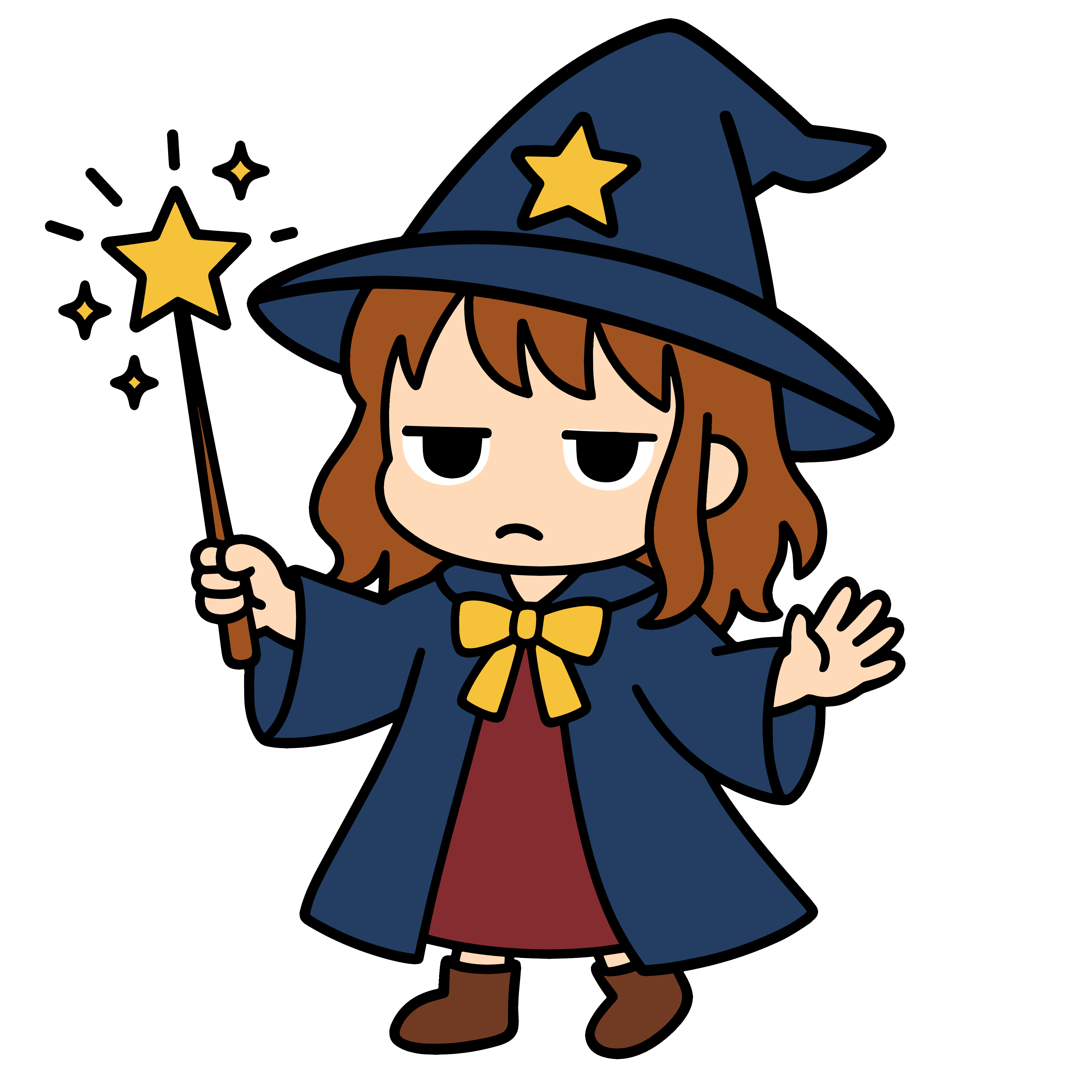 かわいい魔法使いの女の子のイラスト、簡単で無料の素材ダウンロード用アイコン(背景透過)です。