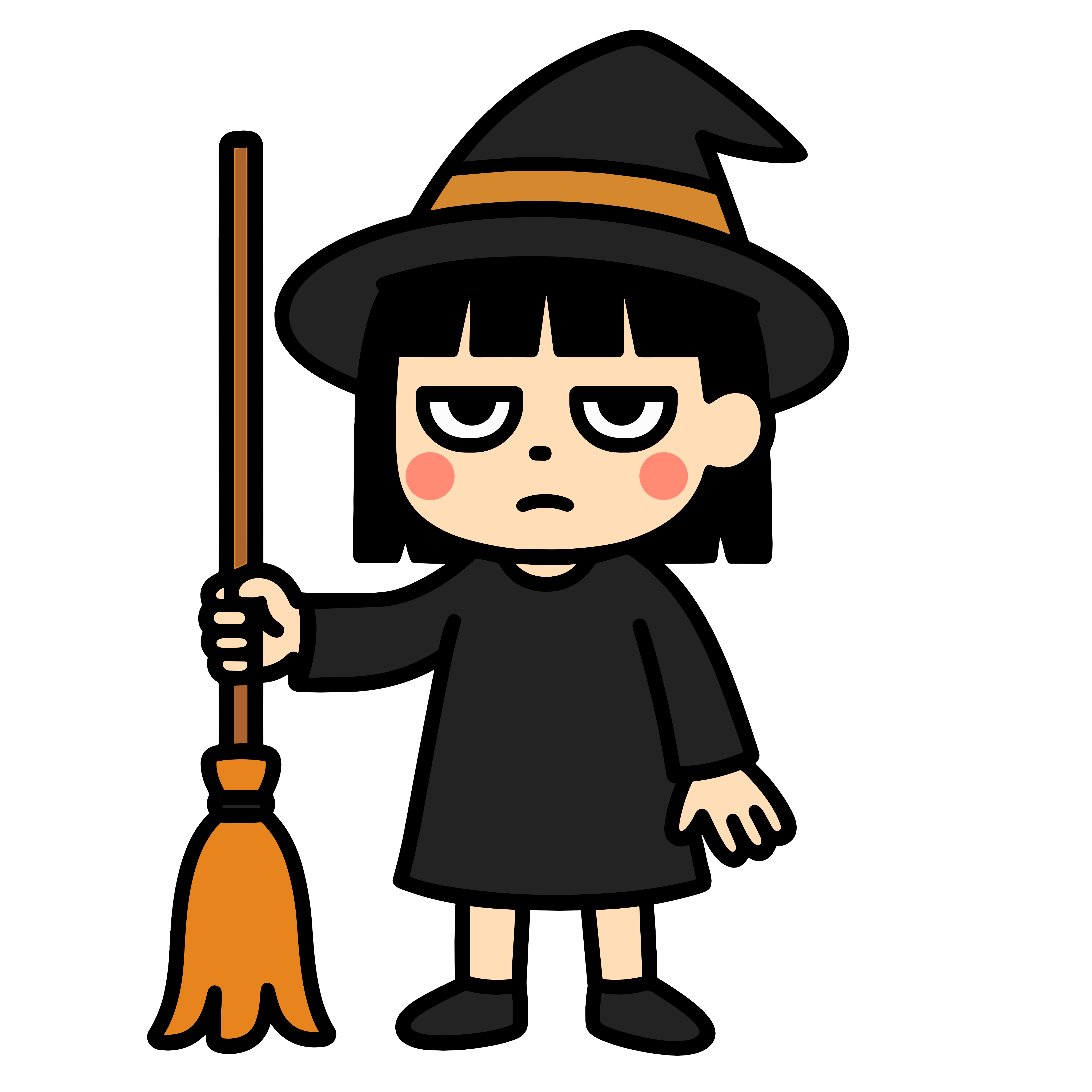 かわいい 魔女（ほうきを持つ立ち姿）のイラスト無料ダウンロード（カラー）
