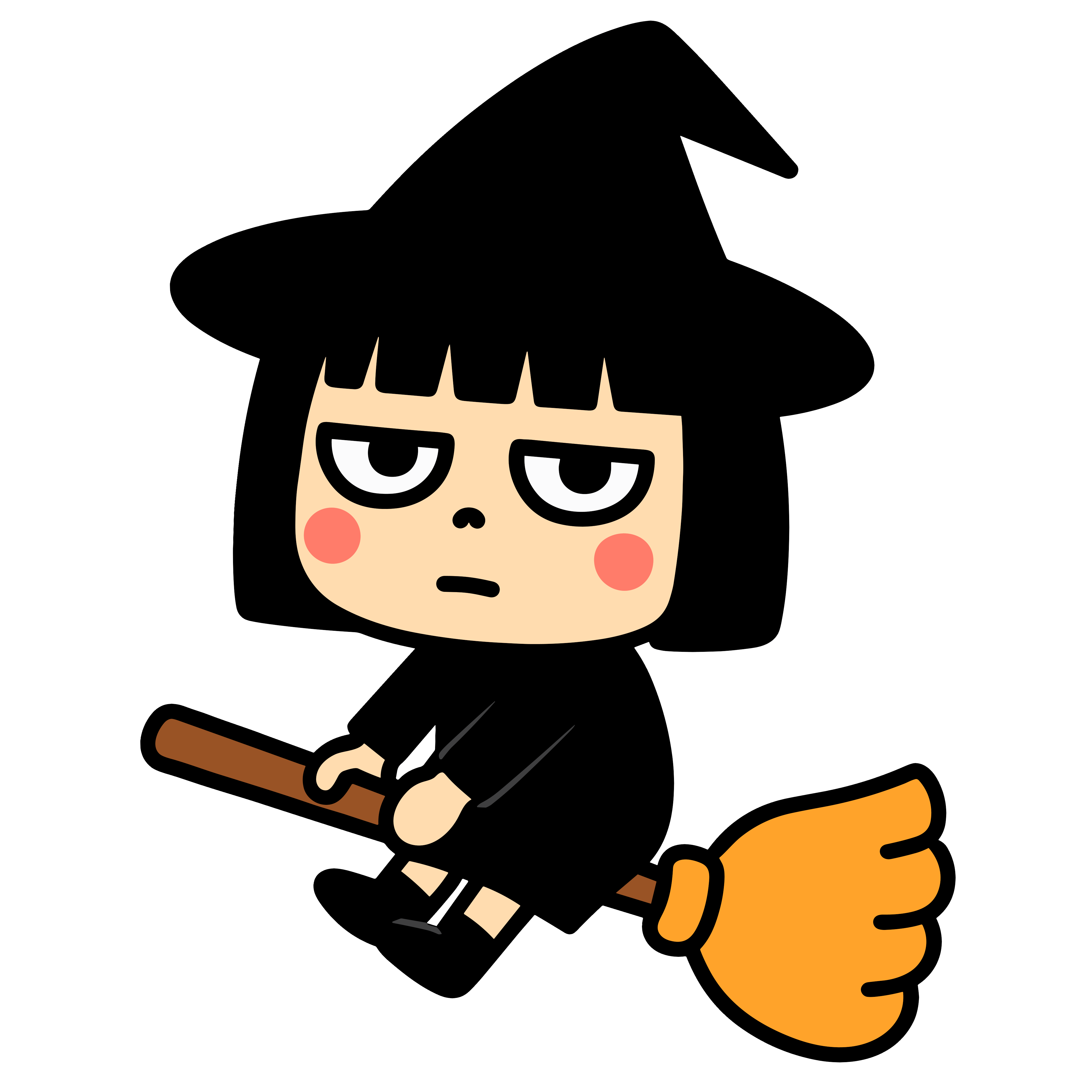 かわいい ほうきに乗った魔女のイラスト無料ダウンロード（カラー）