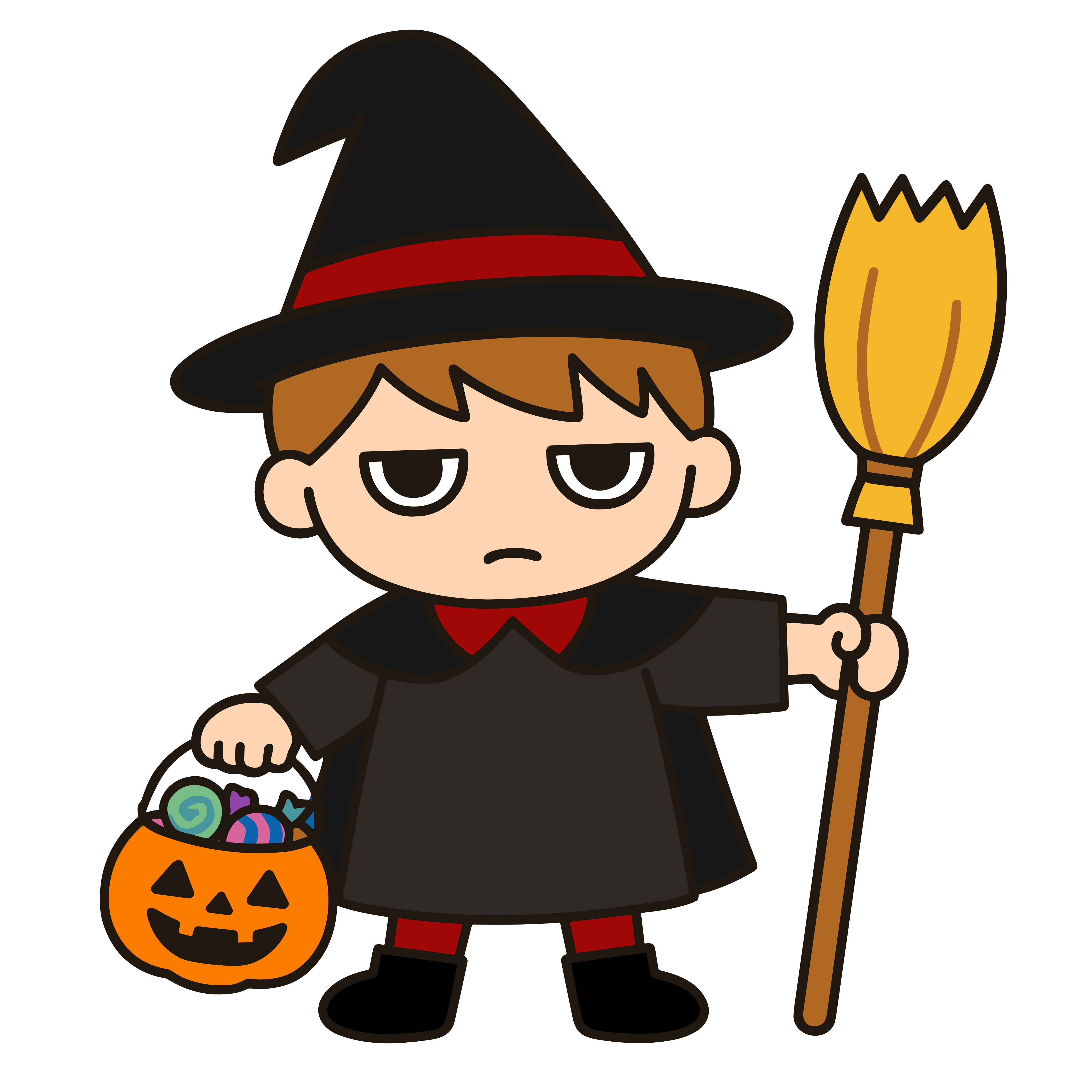 かわいい魔法使いの男の子の簡単無料素材イラスト。ダウンロードできるアイコン向けイラストです。