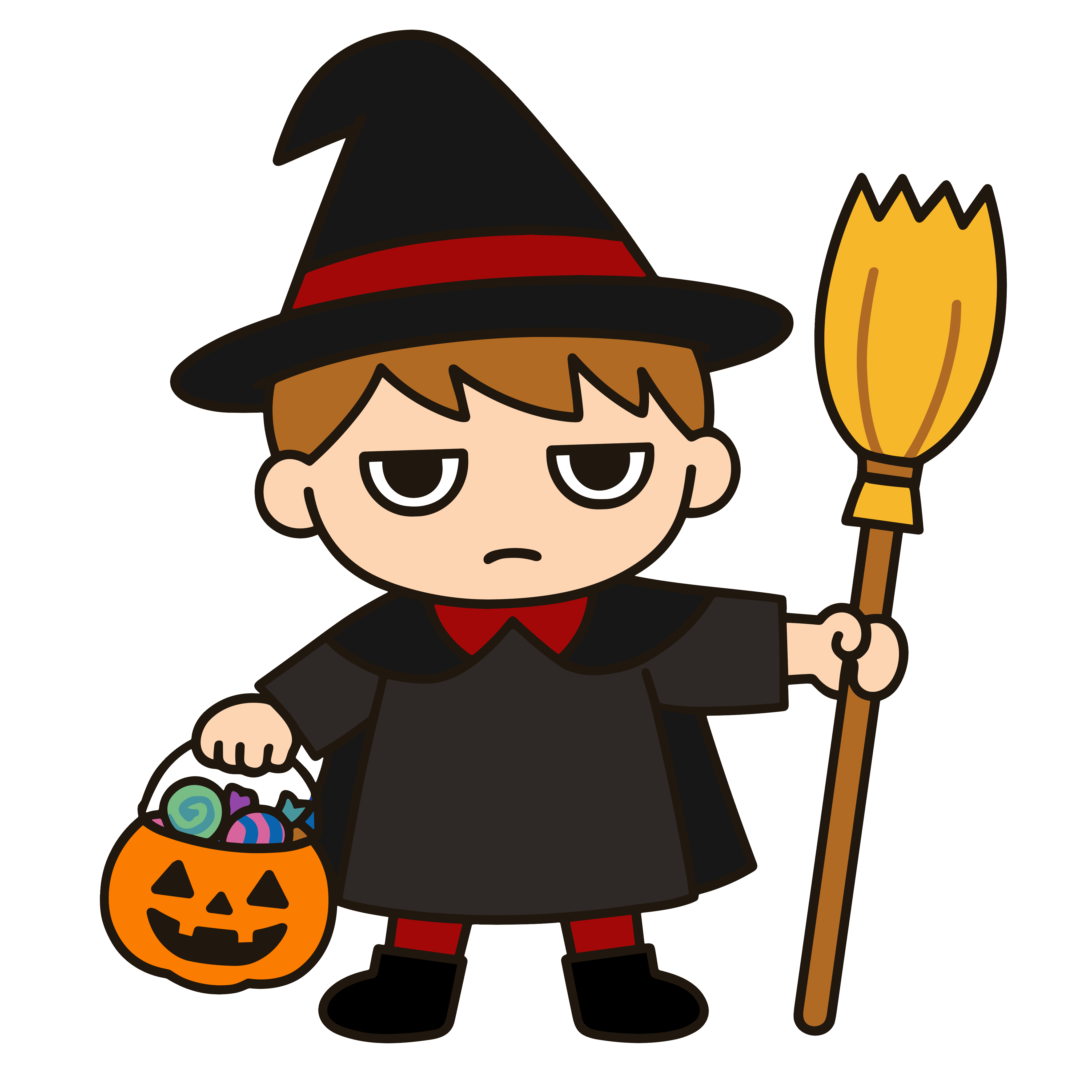 かわいい魔法使いの男の子の簡単無料素材イラスト(背景透過)。ダウンロードできるアイコン向け素材です。