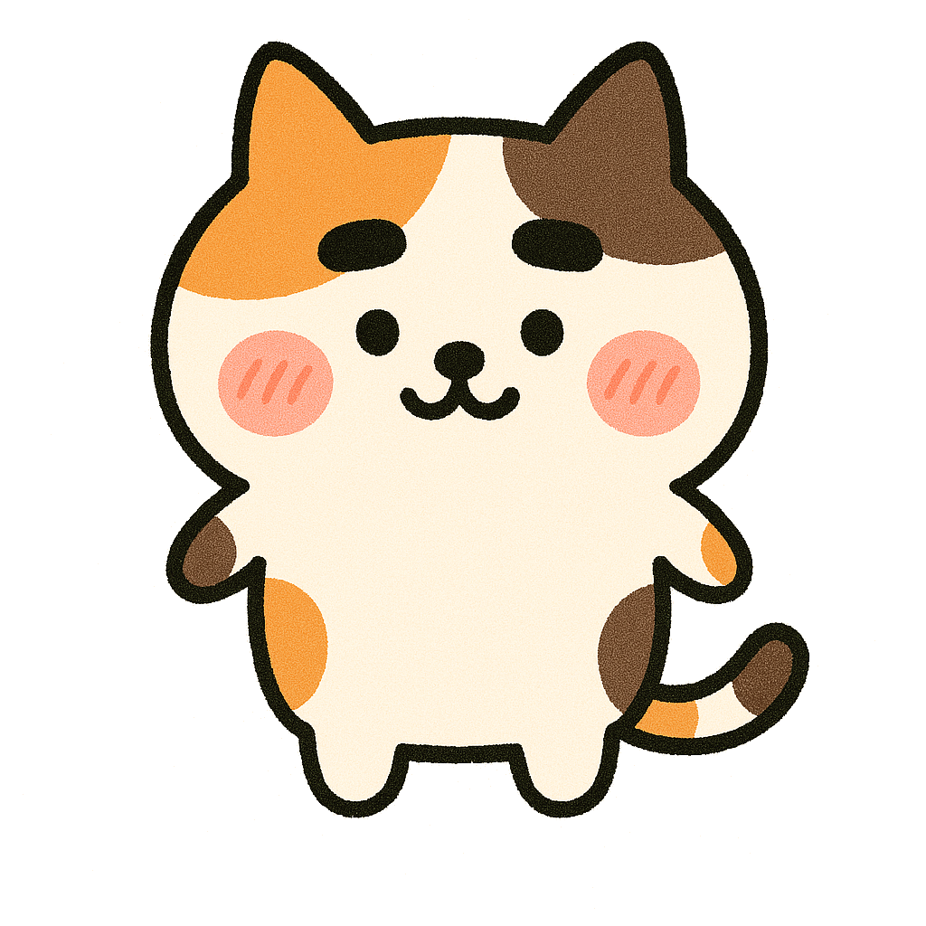 ゆるい三毛猫キャラクターのかわいい簡単無料イラスト素材ダウンロードアイコン