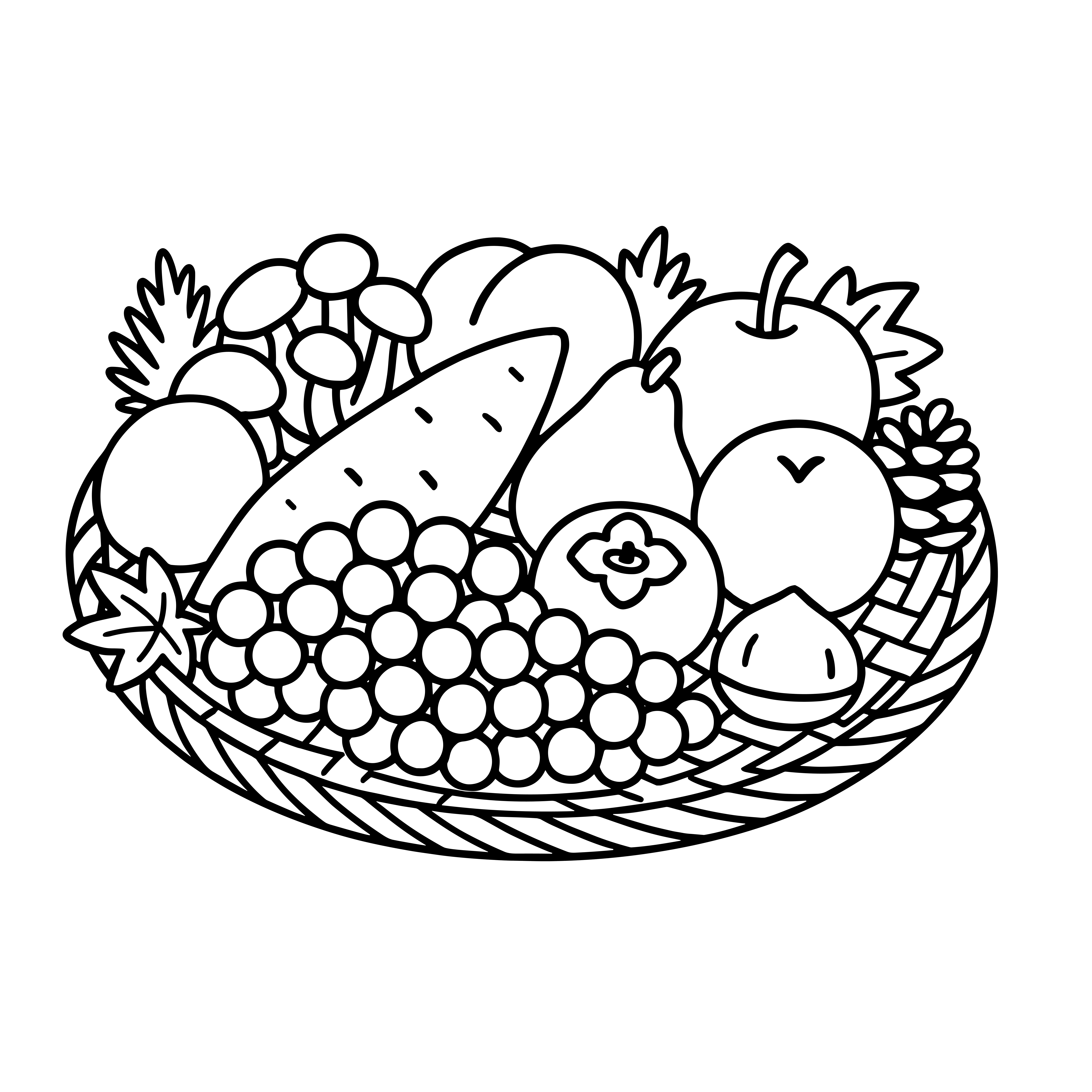 かわいい秋の味覚の簡単イラスト素材(白黒モノクロ)。無料ダウンロード向けアイコン