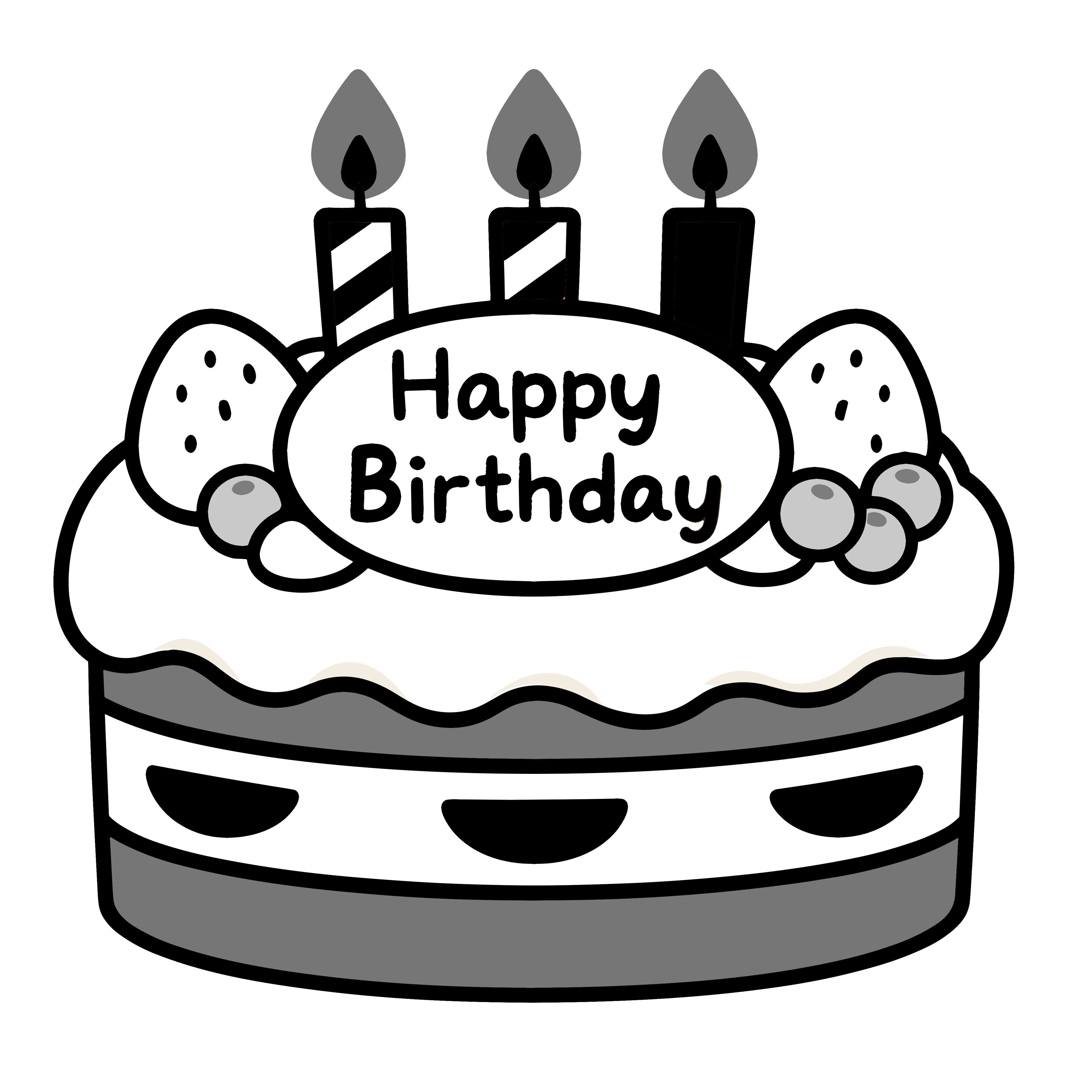 かわいい誕生日ケーキのイラストの簡単無料素材ダウンロード用アイコンです。白黒(モノクロ)版もあります。