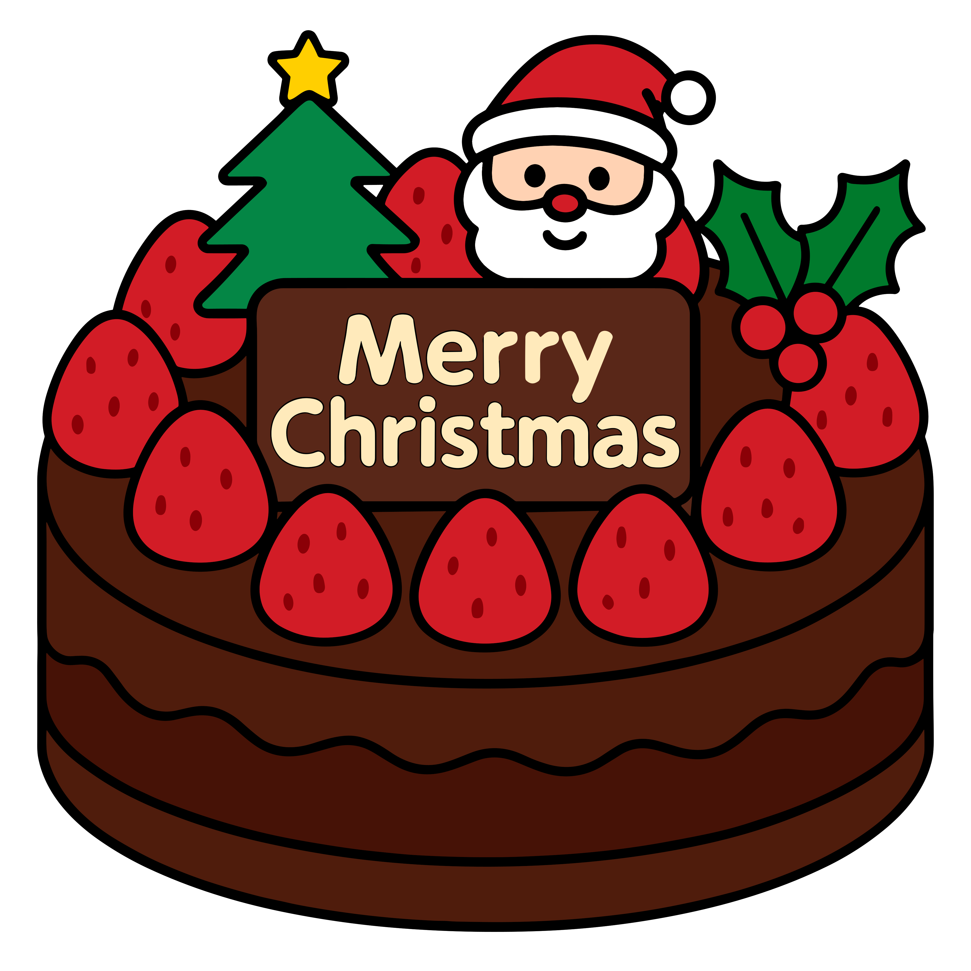 かわいいチョコレートクリスマスケーキの簡単無料素材です。ダウンロードしてアイコンとして使えるイラストです。