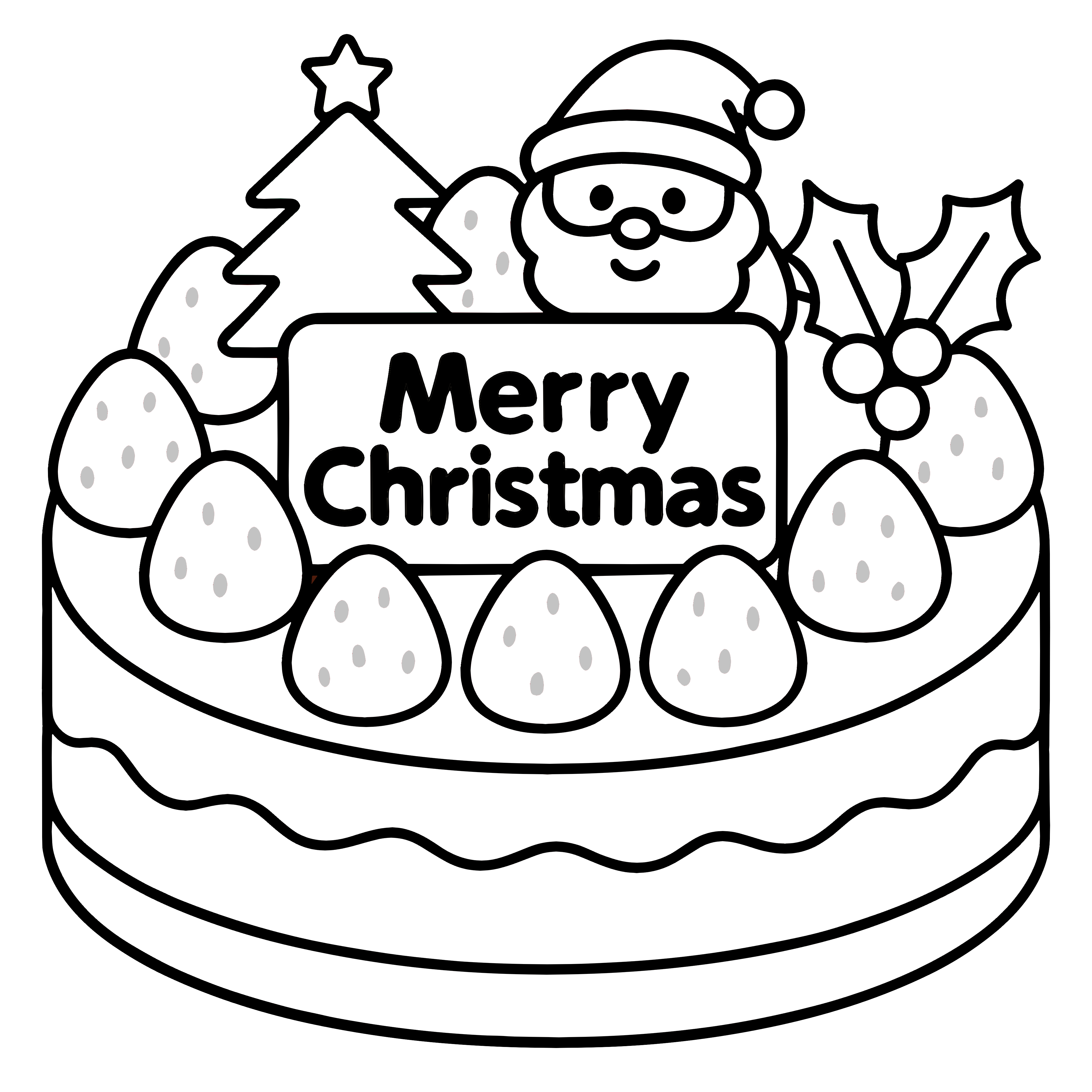 かわいいチョコレートクリスマスケーキの簡単無料素材です。白黒(モノクロ)アイコンとしても使えます。