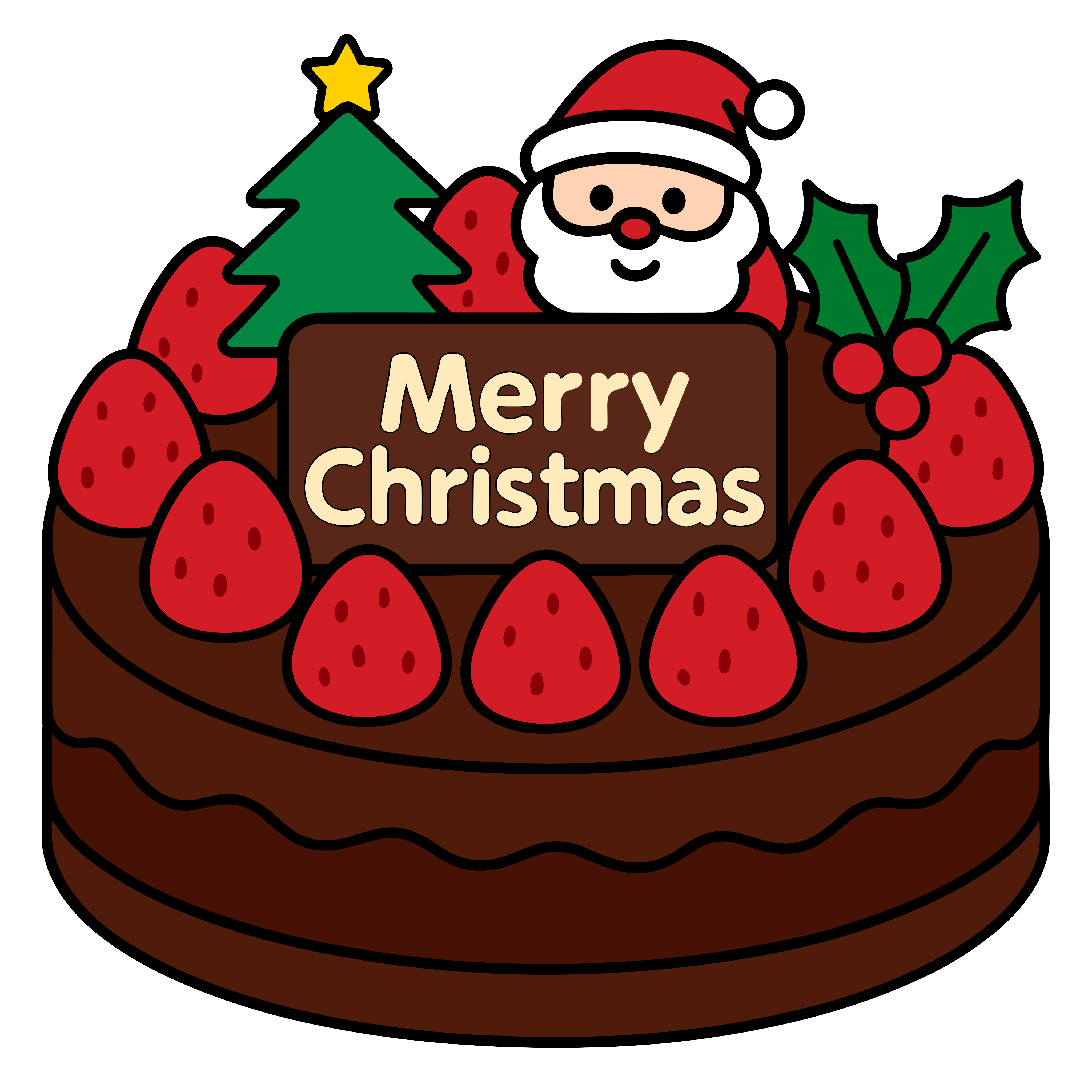 かわいいチョコレートクリスマスケーキの簡単無料素材です。背景透過のダウンロードアイコンに最適です。