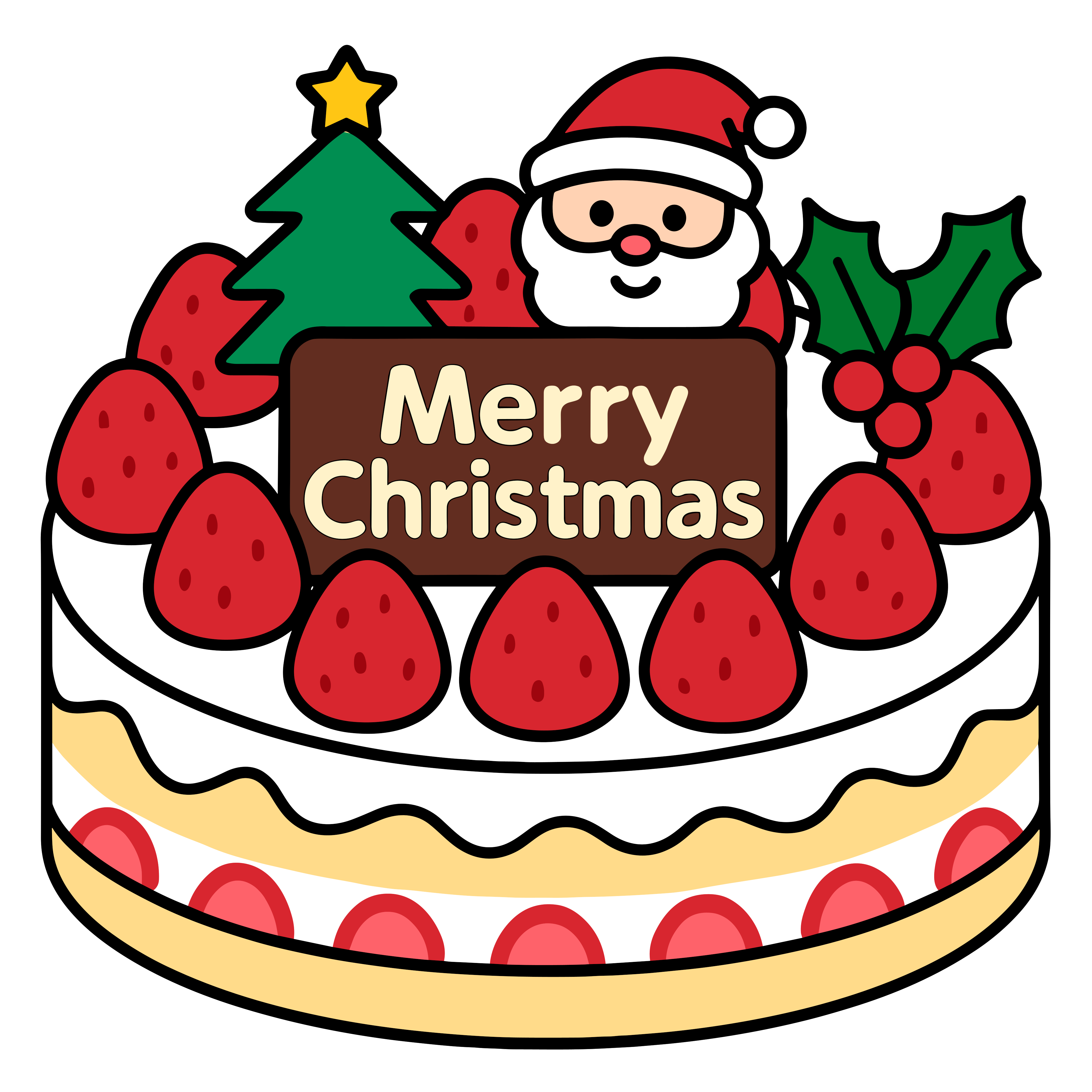 かわいいクリスマスケーキの簡単無料素材です。ダウンロードしてアイコンとして使えるイラストです。