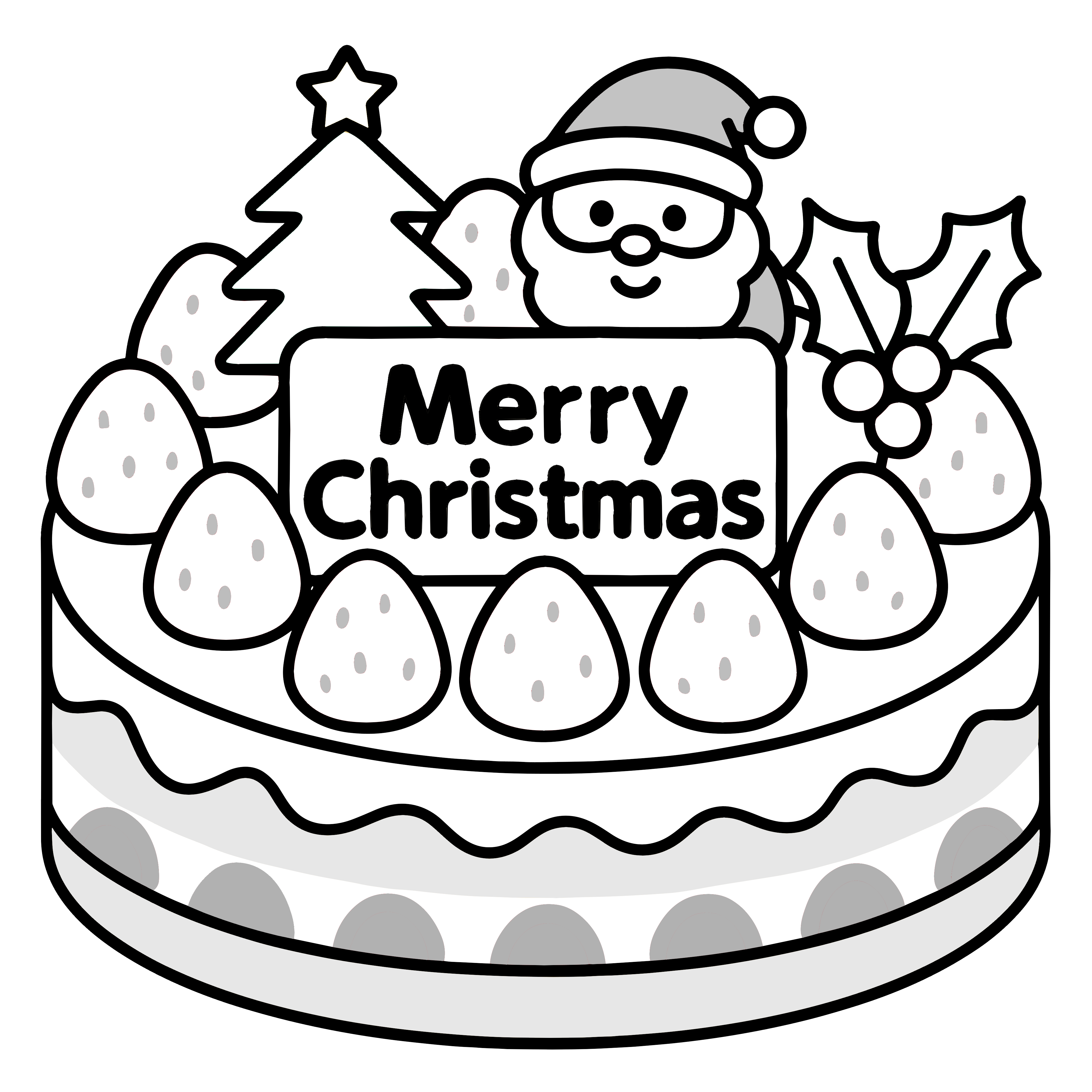 かわいいクリスマスケーキの簡単無料素材です。白黒(モノクロ)アイコンとしても使えます。