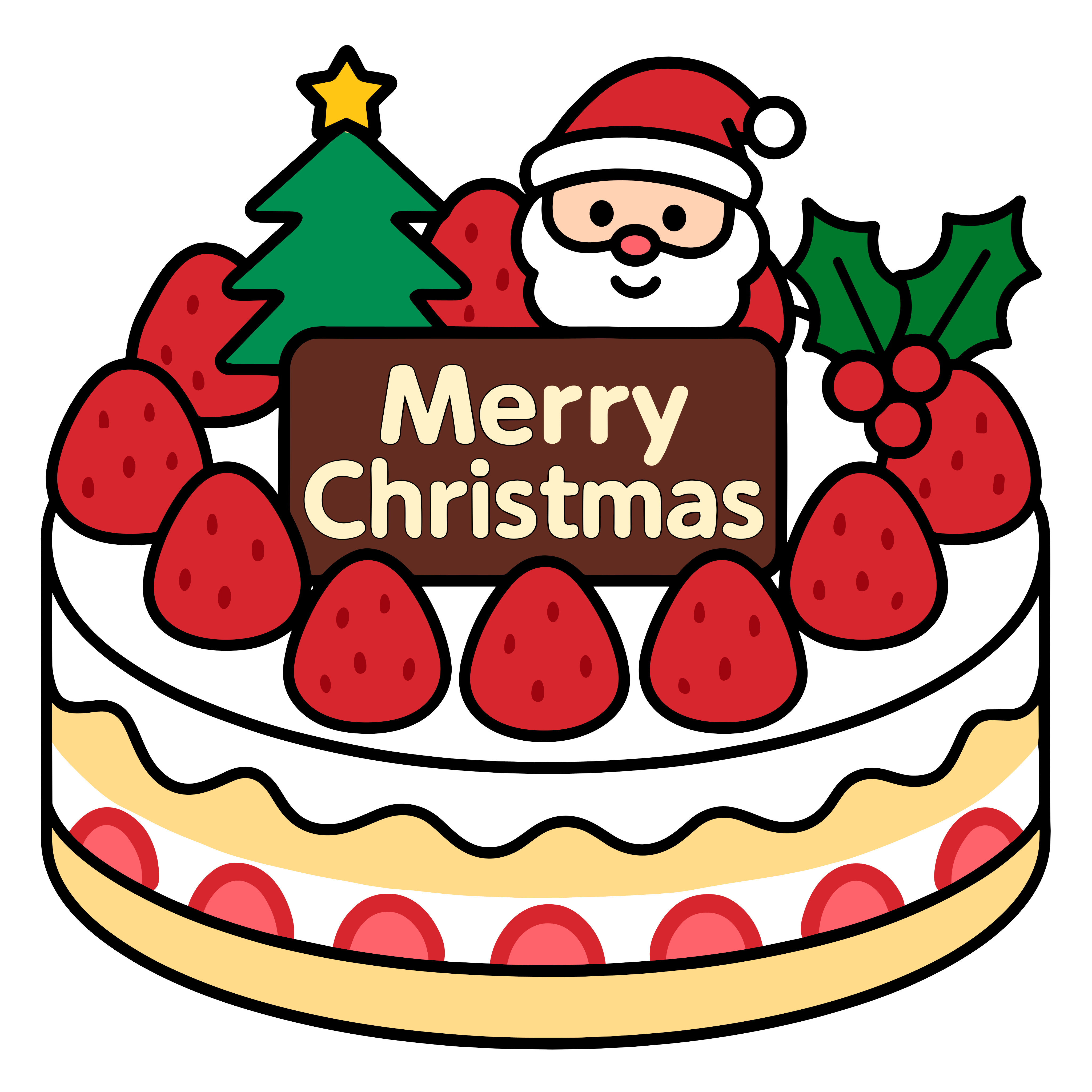 かわいいクリスマスケーキの簡単無料素材です。背景透過のダウンロードアイコンに最適です。