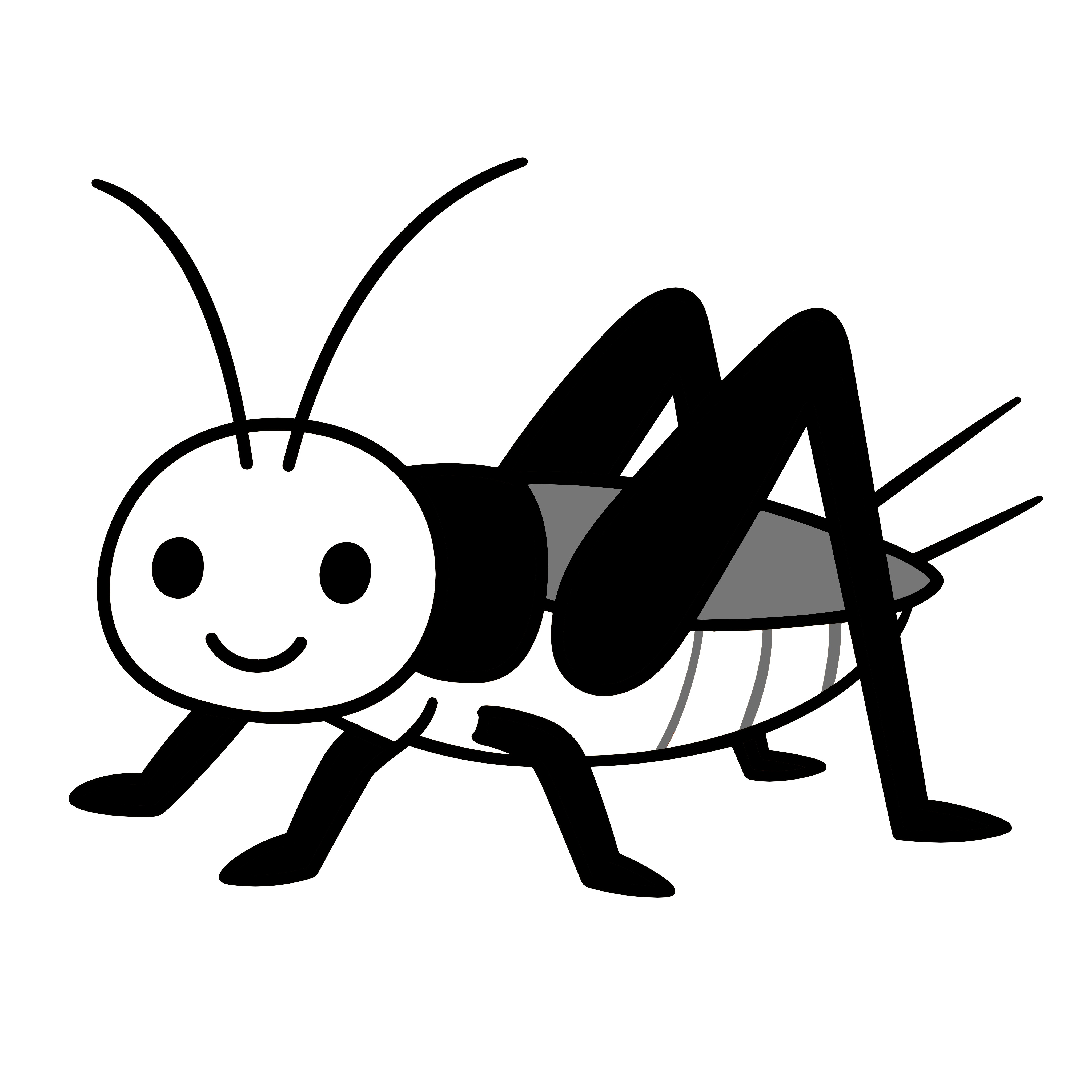 かわいいコオロギの簡単イラスト素材。無料でダウンロードできる白黒(モノクロ)アイコン