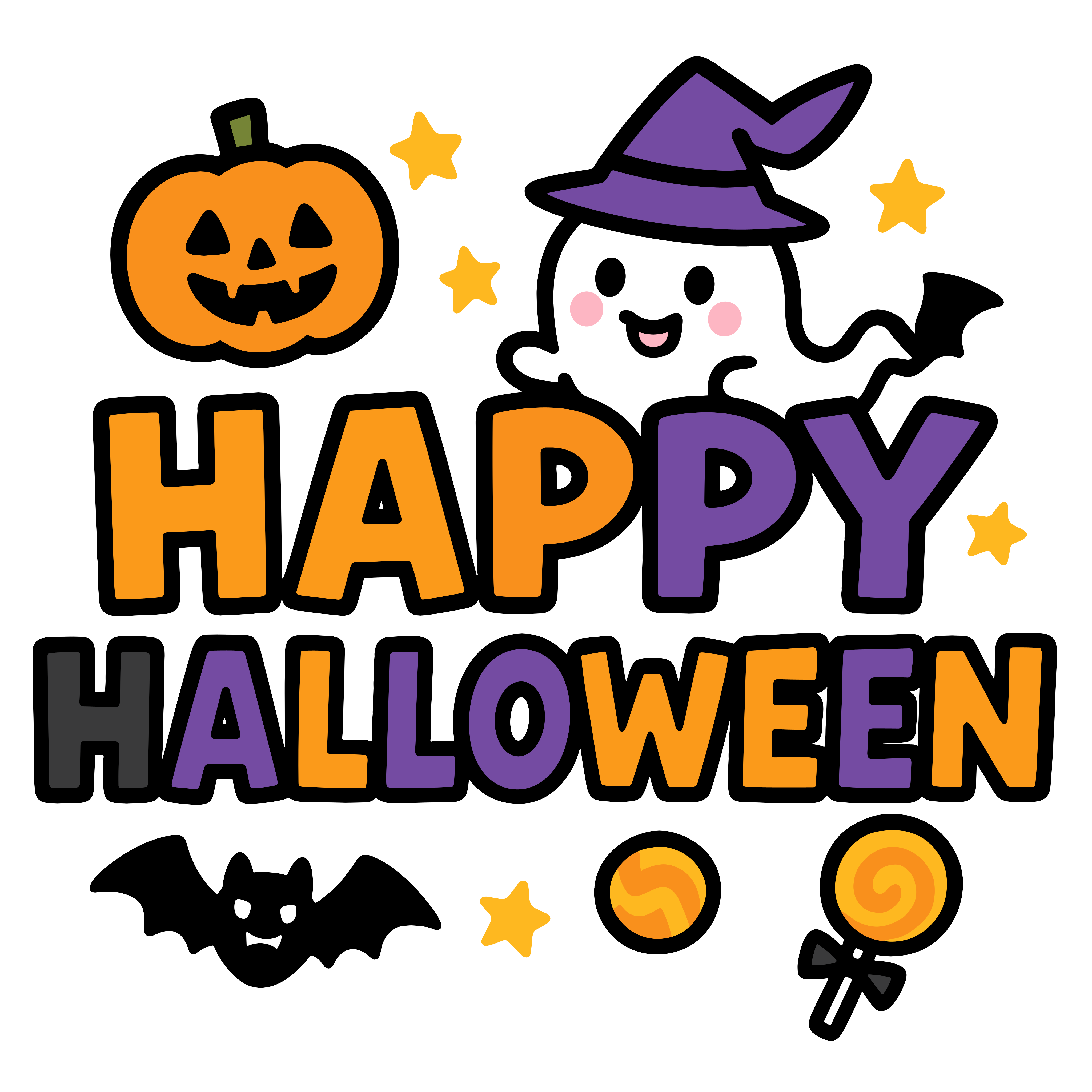 かわいいハロウィン文字の簡単無料素材イラスト。背景透過でダウンロードできて園だよりや壁面に使えるアイコン。