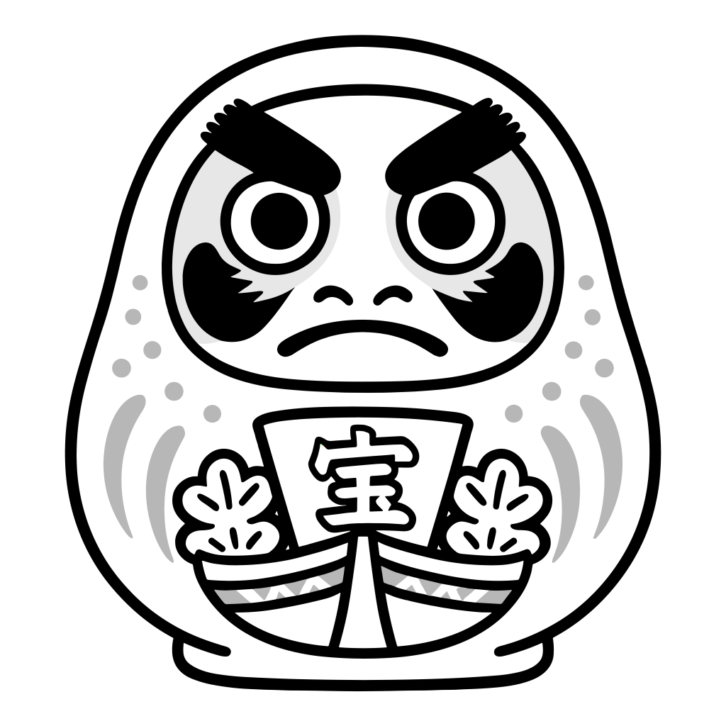 かわいい松川だるまのイラスト。簡単で無料の白黒(モノクロ)素材。ダウンロードして使えるアイコンです。