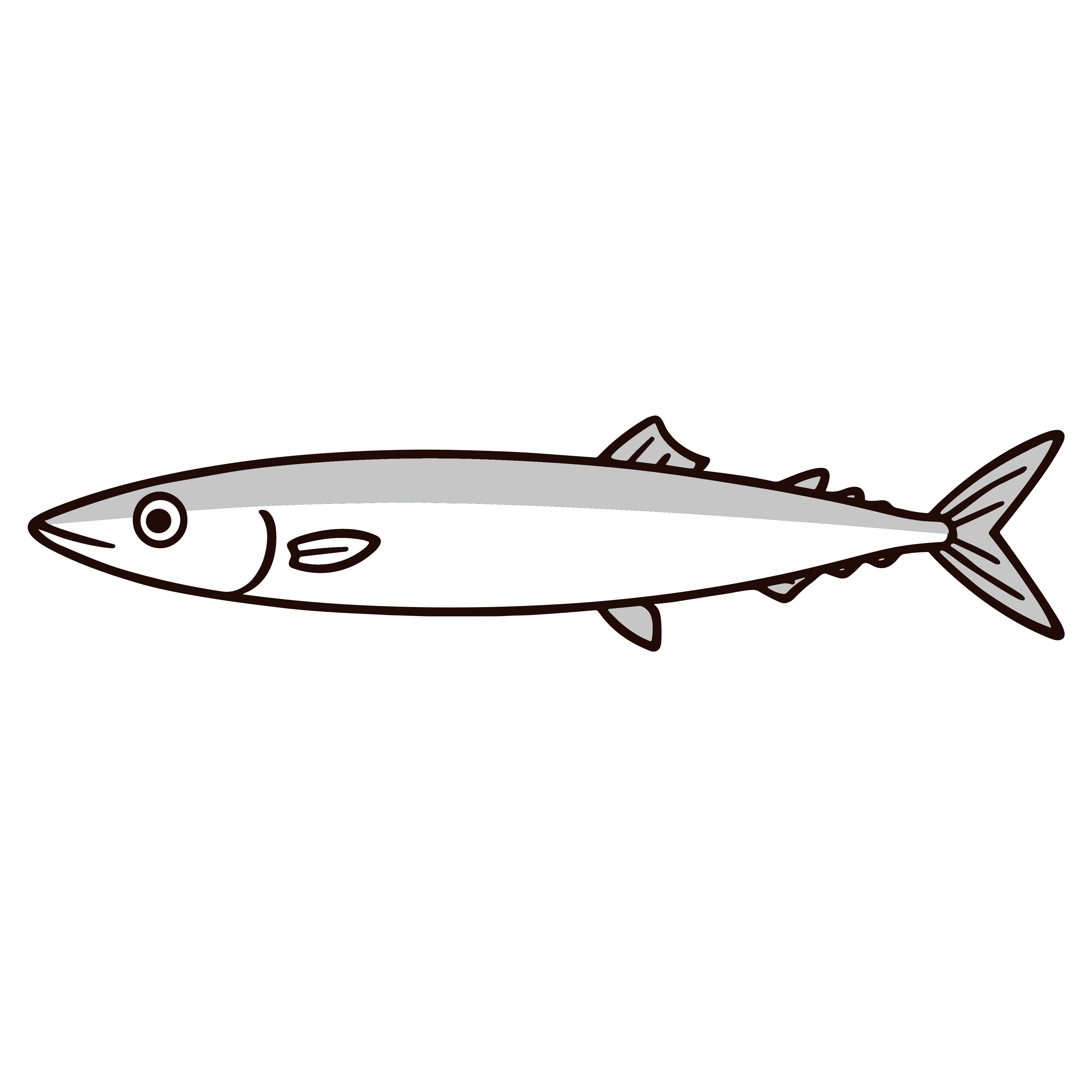 かわいいサンマのイラスト素材。簡単・無料で使える白黒(モノクロ)秋の味覚アイコン。